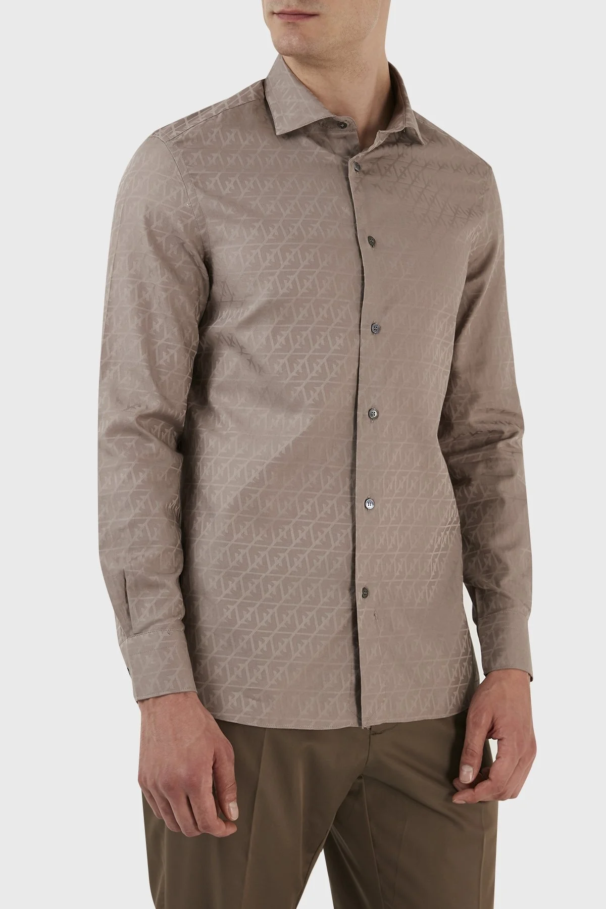 Emporio Armani Desenli % 100 Pamuk Regular Fit Uzun Kol Erkek Gömlek 3R1C86 1K0DZ F1C3 VİZON - 2