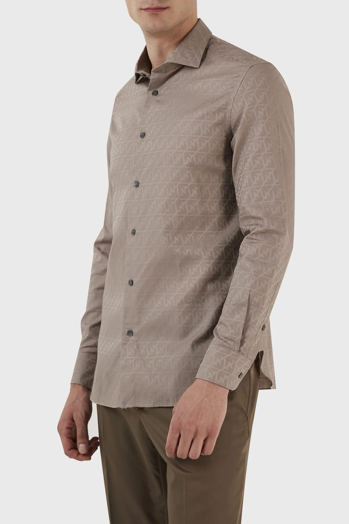 Emporio Armani Desenli % 100 Pamuk Regular Fit Uzun Kol Erkek Gömlek 3R1C86 1K0DZ F1C3 VİZON - 3