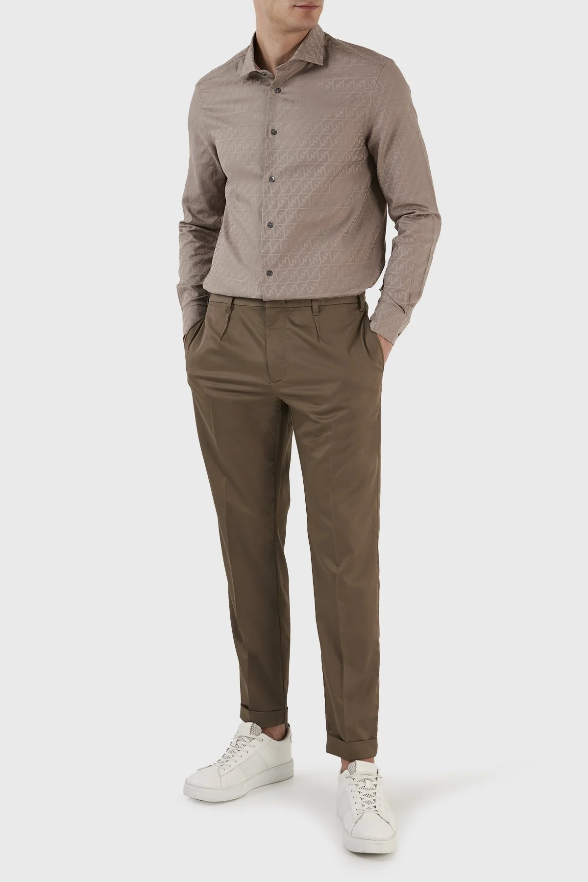 Emporio Armani Desenli % 100 Pamuk Regular Fit Uzun Kol Erkek Gömlek 3R1C86 1K0DZ F1C3 VİZON - 4