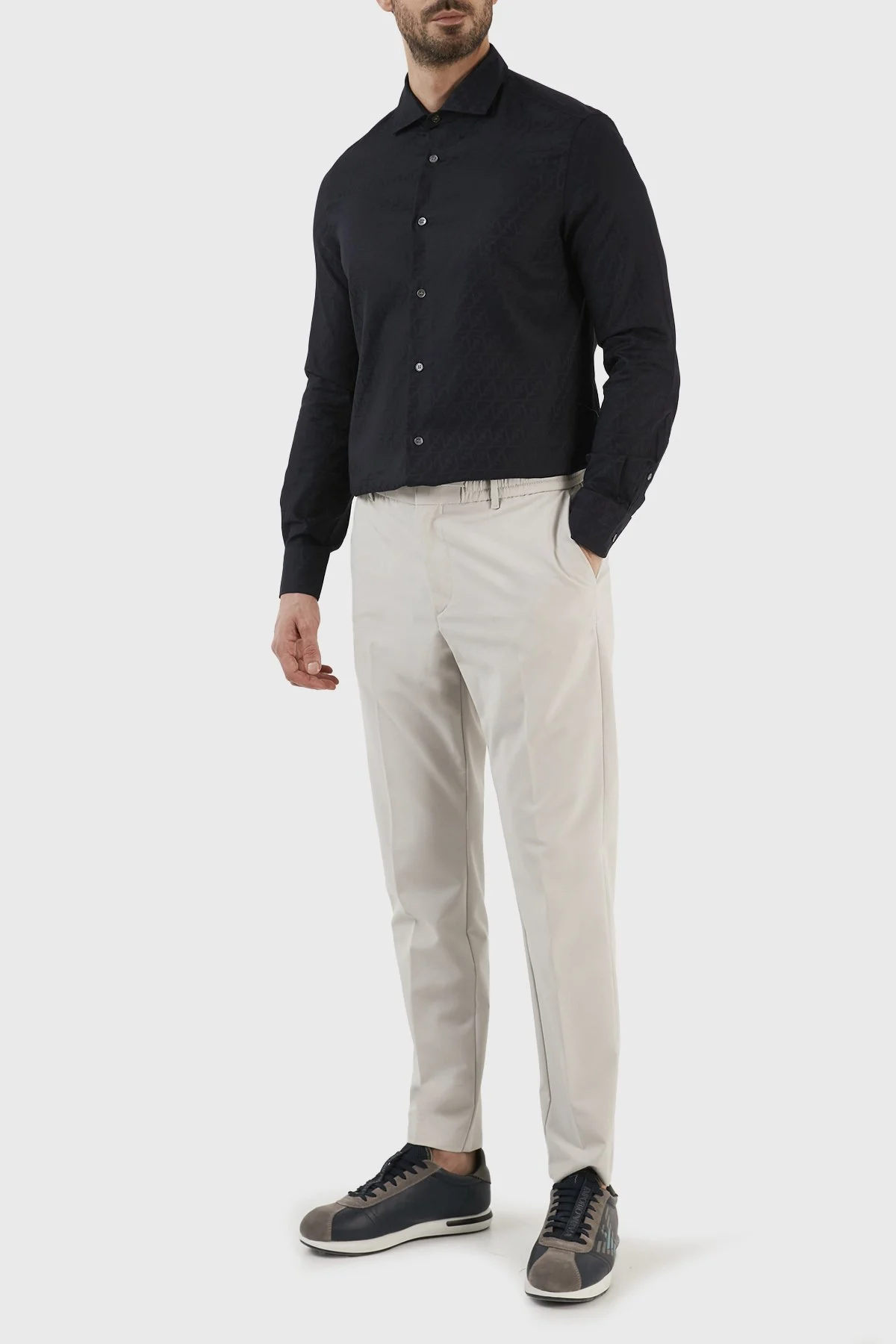 Emporio Armani Desenli % 100 Pamuk Regular Fit Uzun Kol Erkek Gömlek 3R1C86 1K0DZ F9A8 LACİVERT - 4