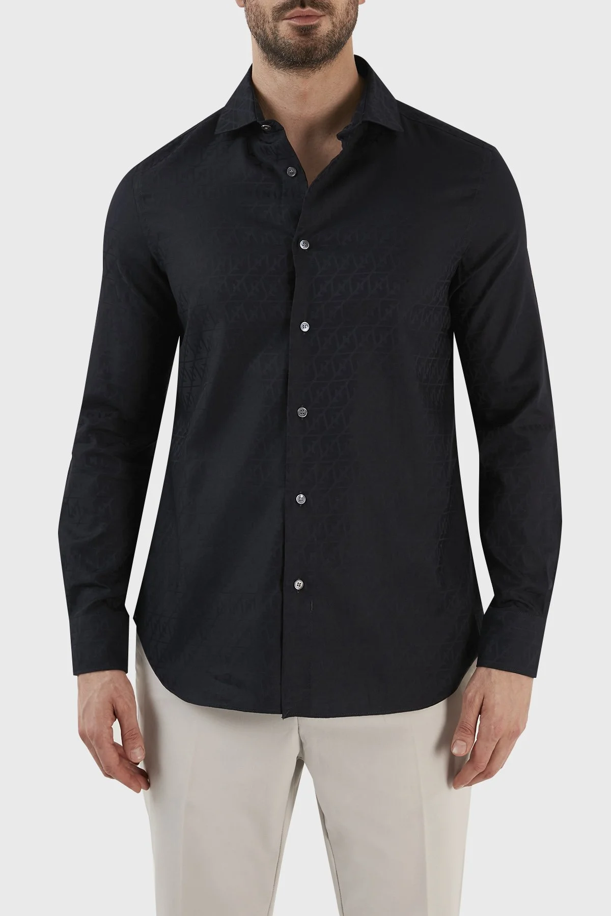 Emporio Armani Desenli % 100 Pamuk Regular Fit Uzun Kol Erkek Gömlek 3R1C86 1K0DZ F9A8 LACİVERT - 1