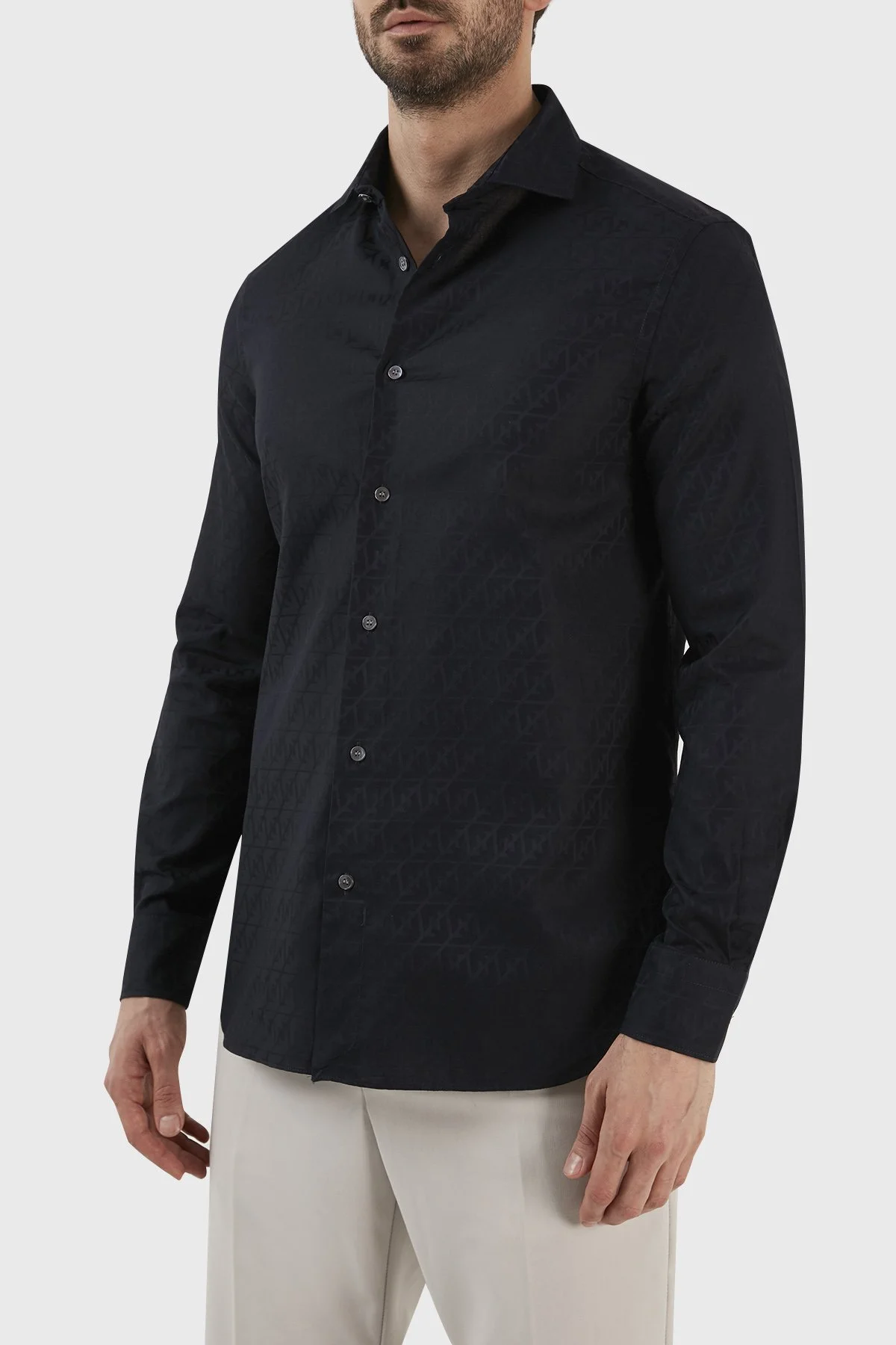 Emporio Armani Desenli % 100 Pamuk Regular Fit Uzun Kol Erkek Gömlek 3R1C86 1K0DZ F9A8 LACİVERT - 2