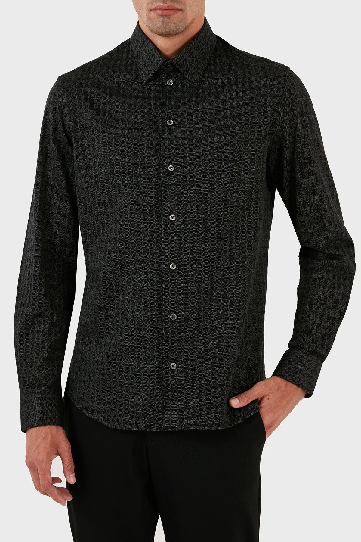 Emporio Armani Desenli % 100 Pamuklu Slim Fit Erkek Gömlek H41SM0 E1014 544 HAKİ - 3