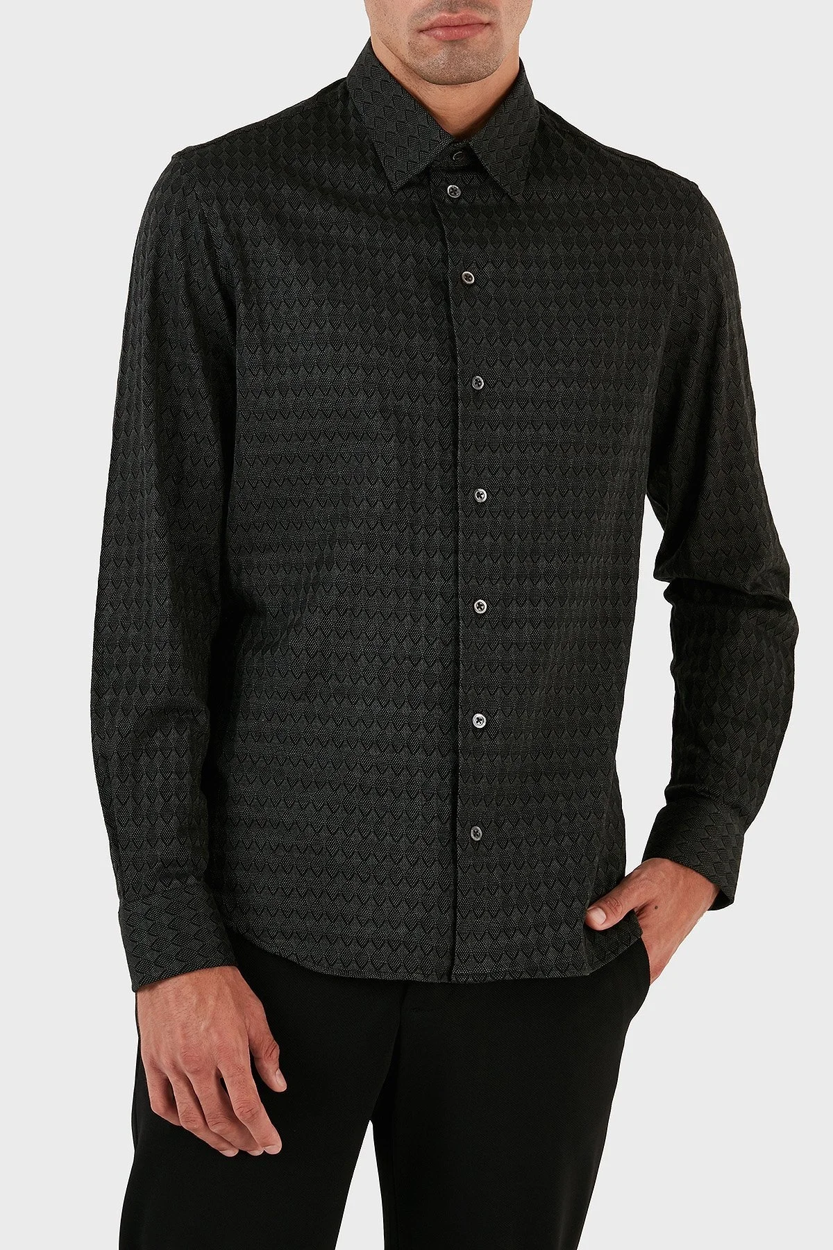 Emporio Armani Desenli % 100 Pamuklu Slim Fit Erkek Gömlek H41SM0 E1014 544 HAKİ - 6