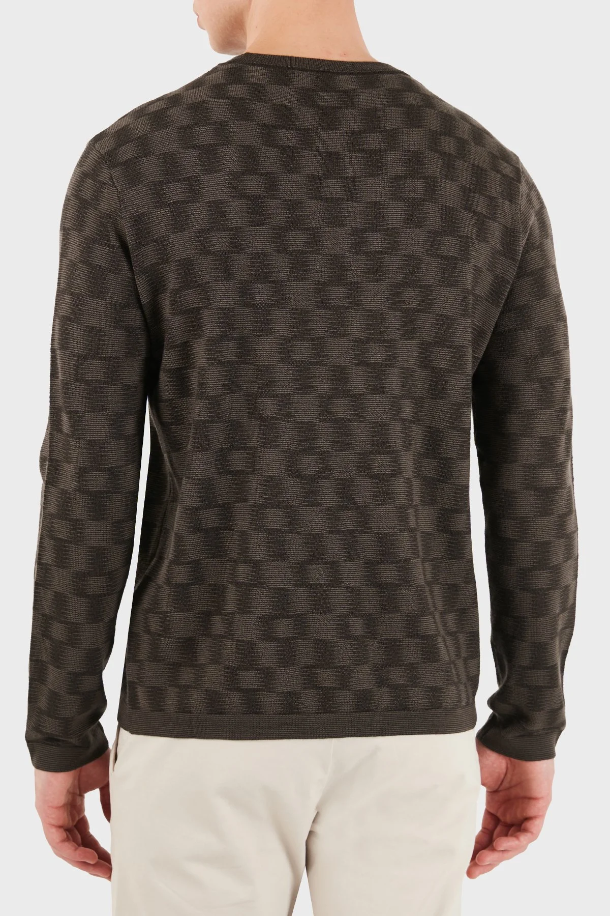 Emporio Armani Desenli % 100 Yün Bisiklet Yaka Erkek Kazak EM006276 AF29848 F6030 Kahve - 3