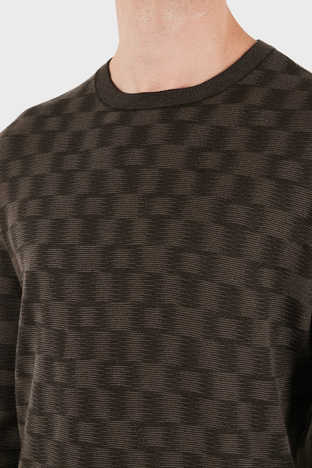 Emporio Armani Desenli % 100 Yün Bisiklet Yaka Erkek Kazak EM006276 AF29848 F6030 Kahve - 5