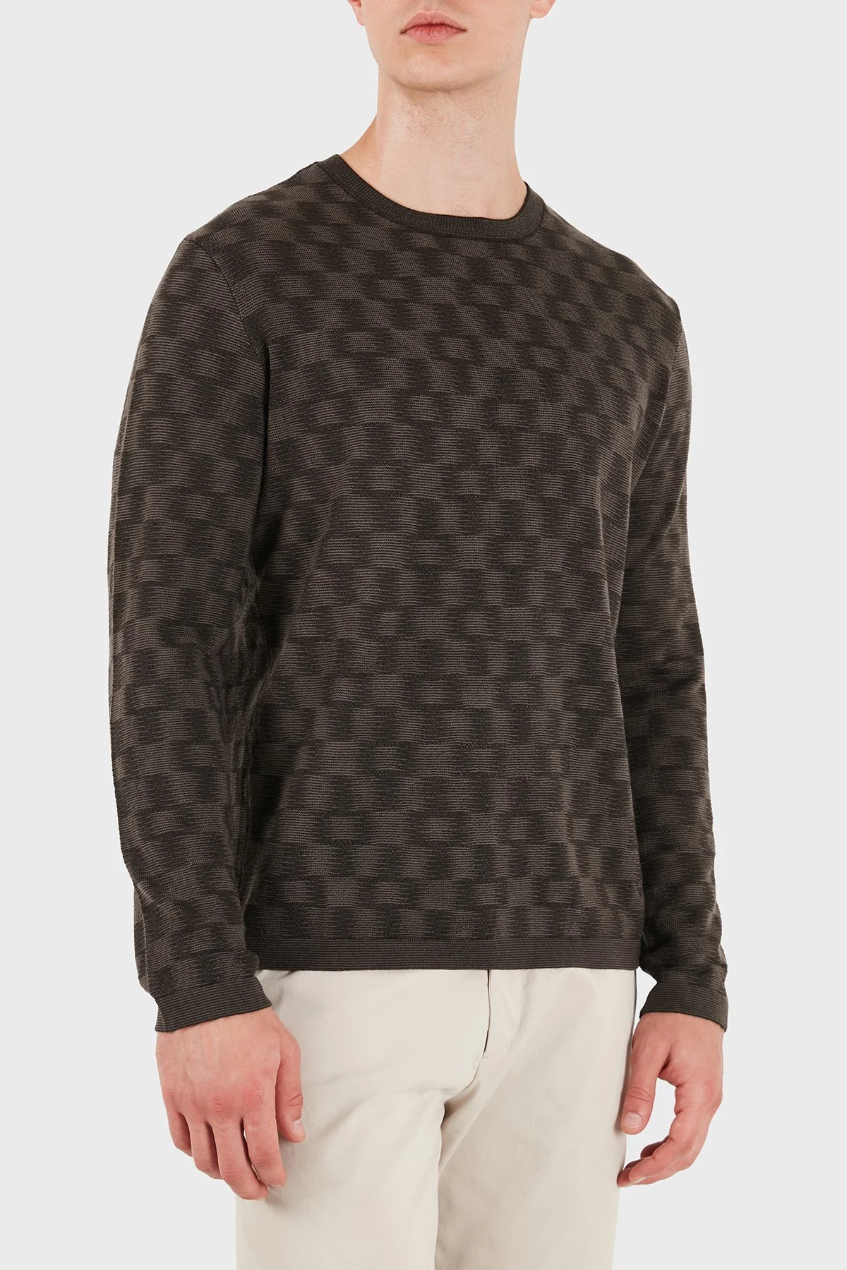 Emporio Armani Desenli % 100 Yün Bisiklet Yaka Erkek Kazak EM006276 AF29848 F6030 Kahve - 6
