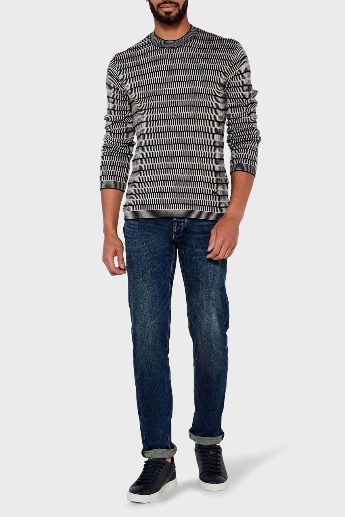 Emporio Armani Desenli % 100 Yün Regular Fit Bisiklet Yaka Erkek Kazak EM002194 AF14195 FC101 SİYAH - 2