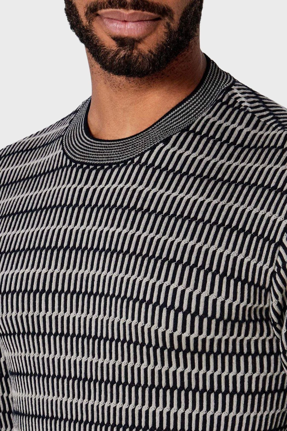 Emporio Armani Desenli % 100 Yün Regular Fit Bisiklet Yaka Erkek Kazak EM002194 AF14195 FC101 SİYAH - 4