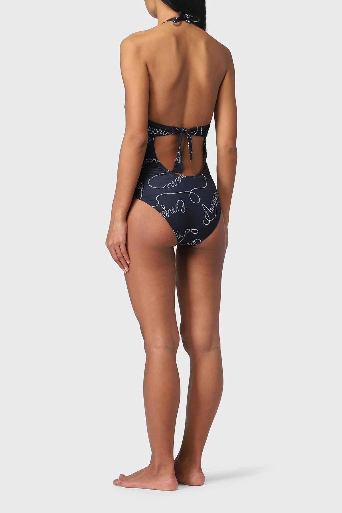 Emporio Armani Desenli Bağlama Detaylı Balensiz Bayan Mayo 262642 3R310 01736 LACİVERT - 2