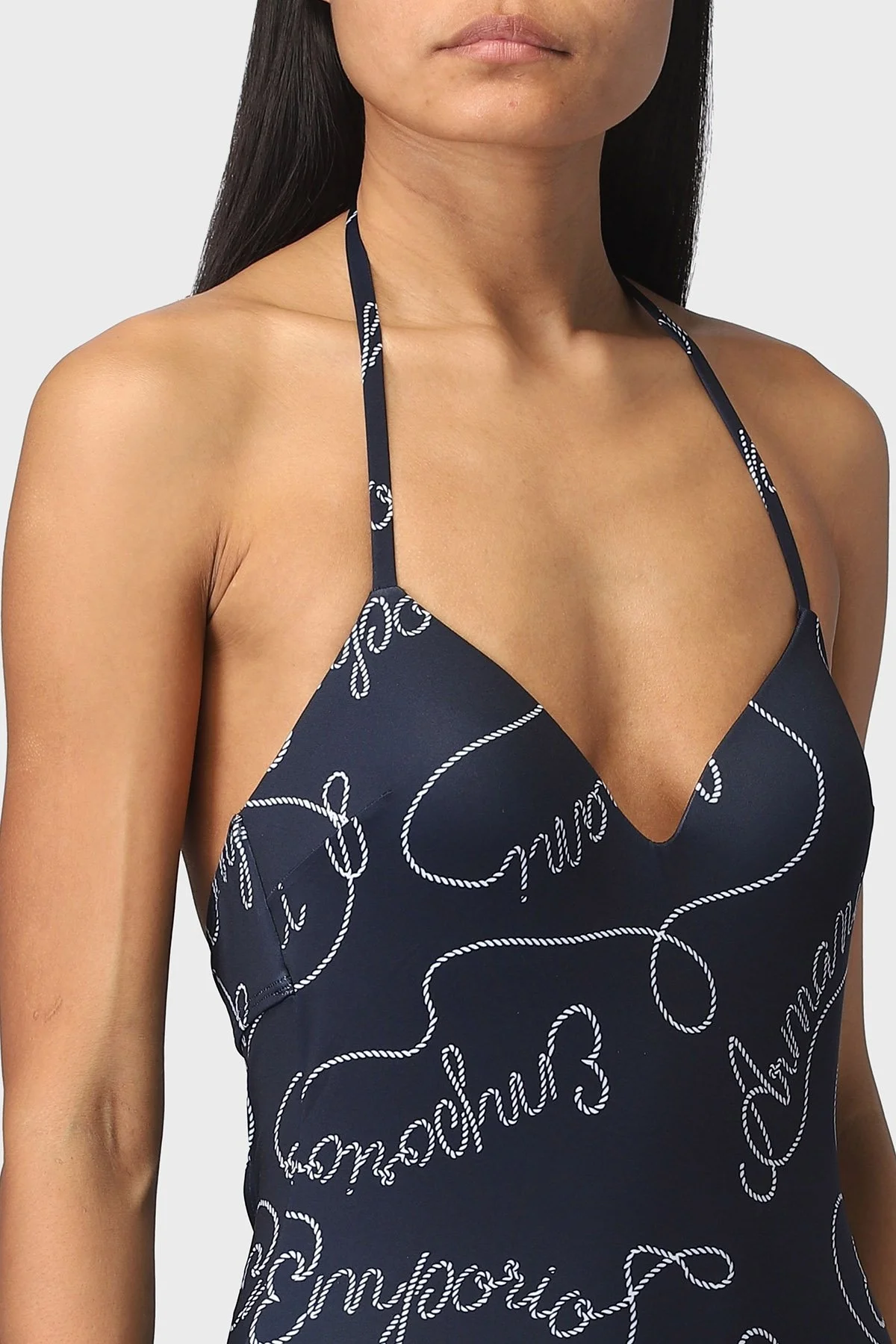 Emporio Armani Desenli Bağlama Detaylı Balensiz Bayan Mayo 262642 3R310 01736 LACİVERT - 3