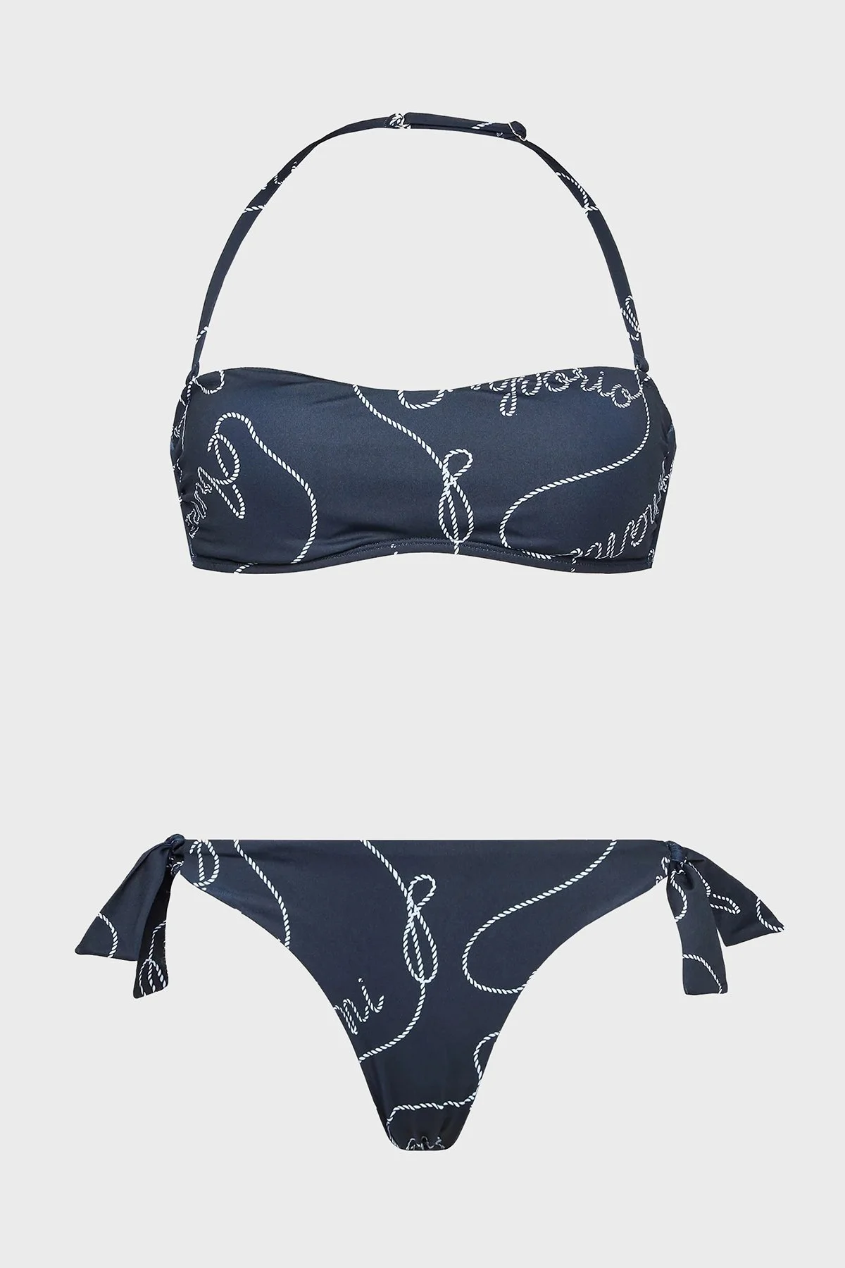 Emporio Armani Desenli Bağlama Detaylı Sert Hafif Dolgulu Kadın Bikini 262636 3R310 01736 LACİVERT - 2