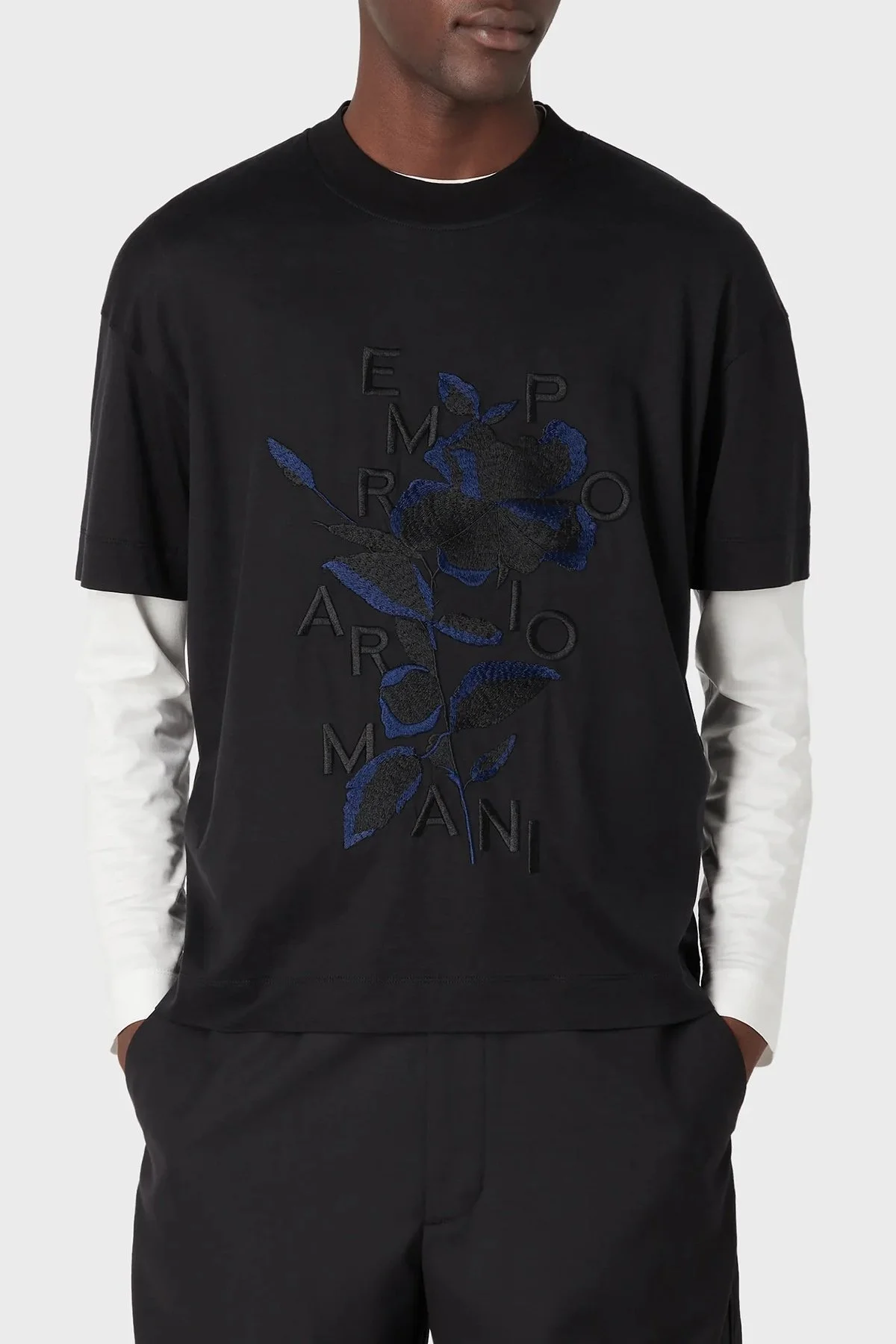 Emporio Armani Desenli Bisiklet Yaka Pamuklu Relaxed Fit Erkek T Shirt 3R1TBC 1JUVZ 0999 SİYAH - 1