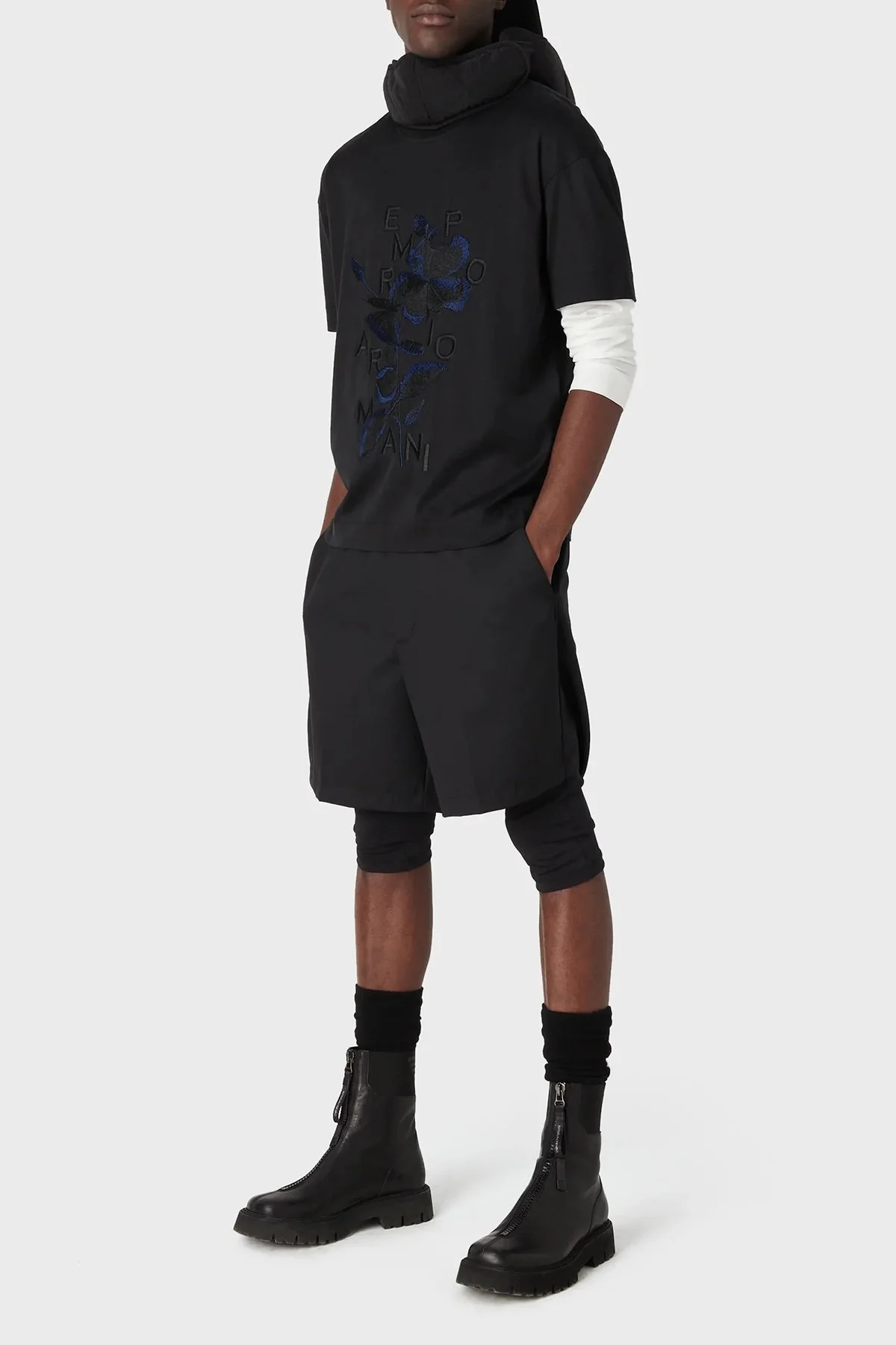 Emporio Armani Desenli Bisiklet Yaka Pamuklu Relaxed Fit Erkek T Shirt 3R1TBC 1JUVZ 0999 SİYAH - 4