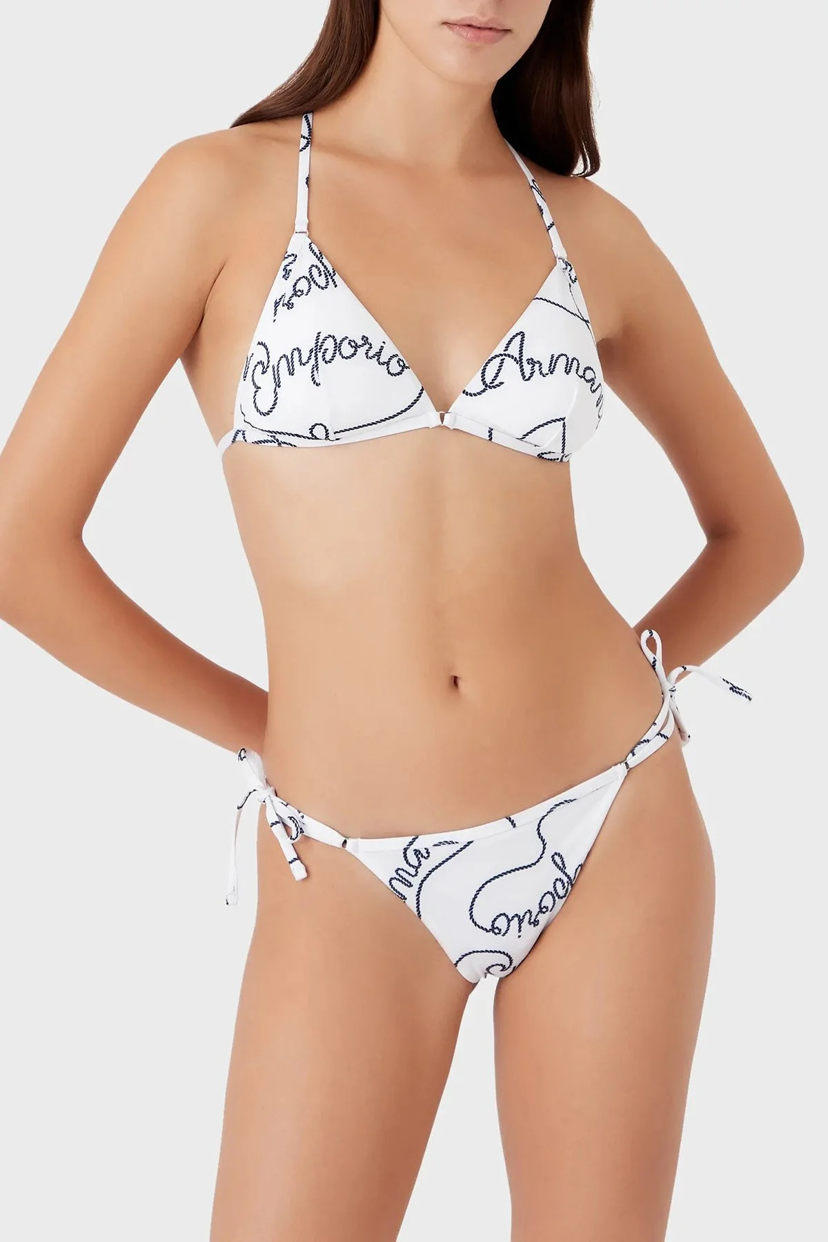 Emporio Armani Desenli Boyundan Bağlamalı Hafif Dolgulu Üçgen Kadın Bikini 262671 3R310 10410 BEYAZ - 1