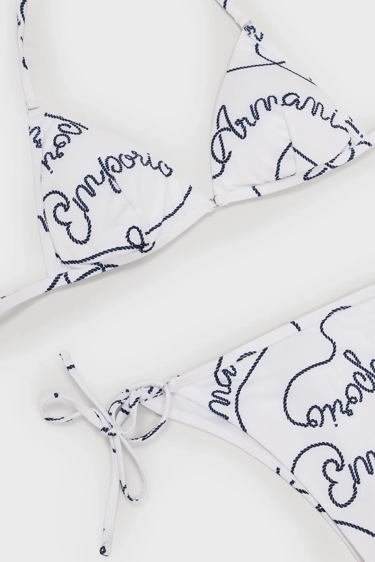 Emporio Armani Desenli Boyundan Bağlamalı Hafif Dolgulu Üçgen Kadın Bikini 262671 3R310 10410 BEYAZ - 4