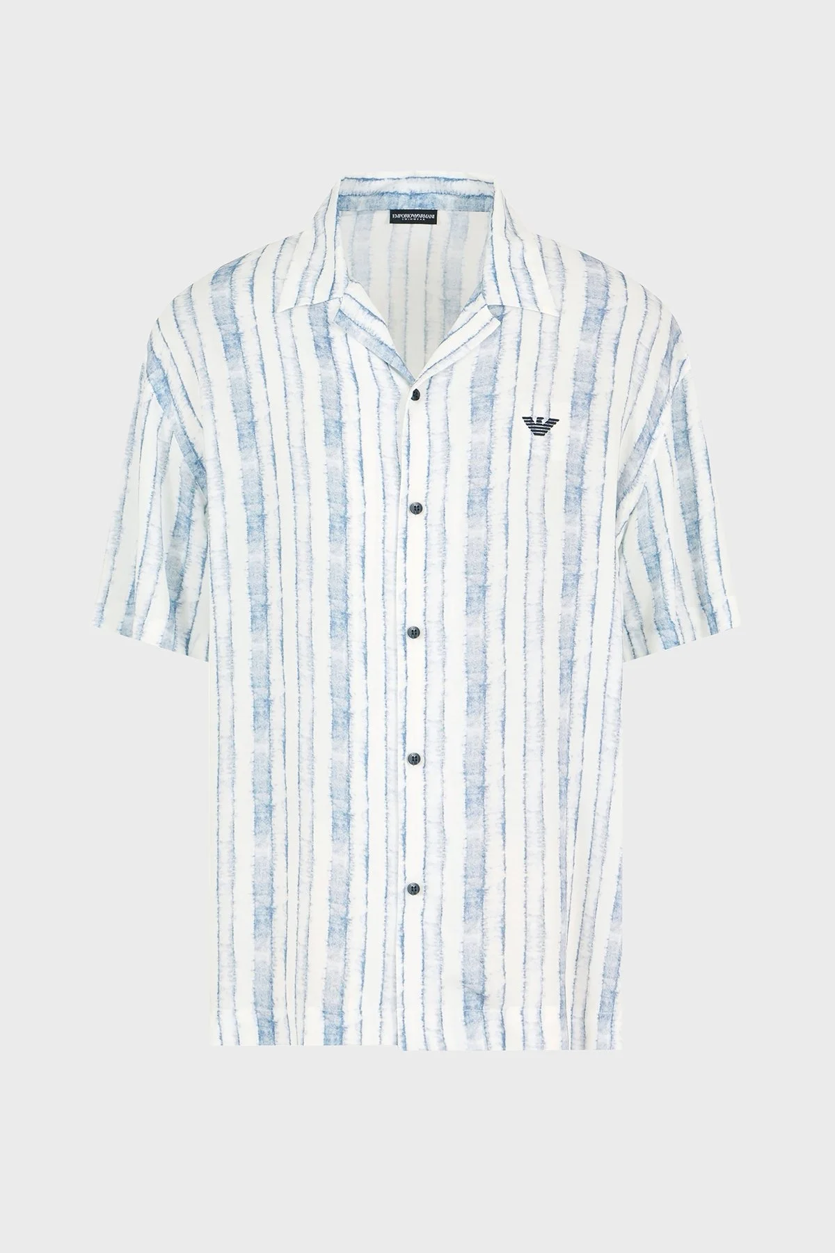 Emporio Armani Desenli Comfort Fit Apaş Yaka Kısa Kollu Erkek Gömlek EM000593 AF12351 F0027 BEYAZ-MAVİ - 3
