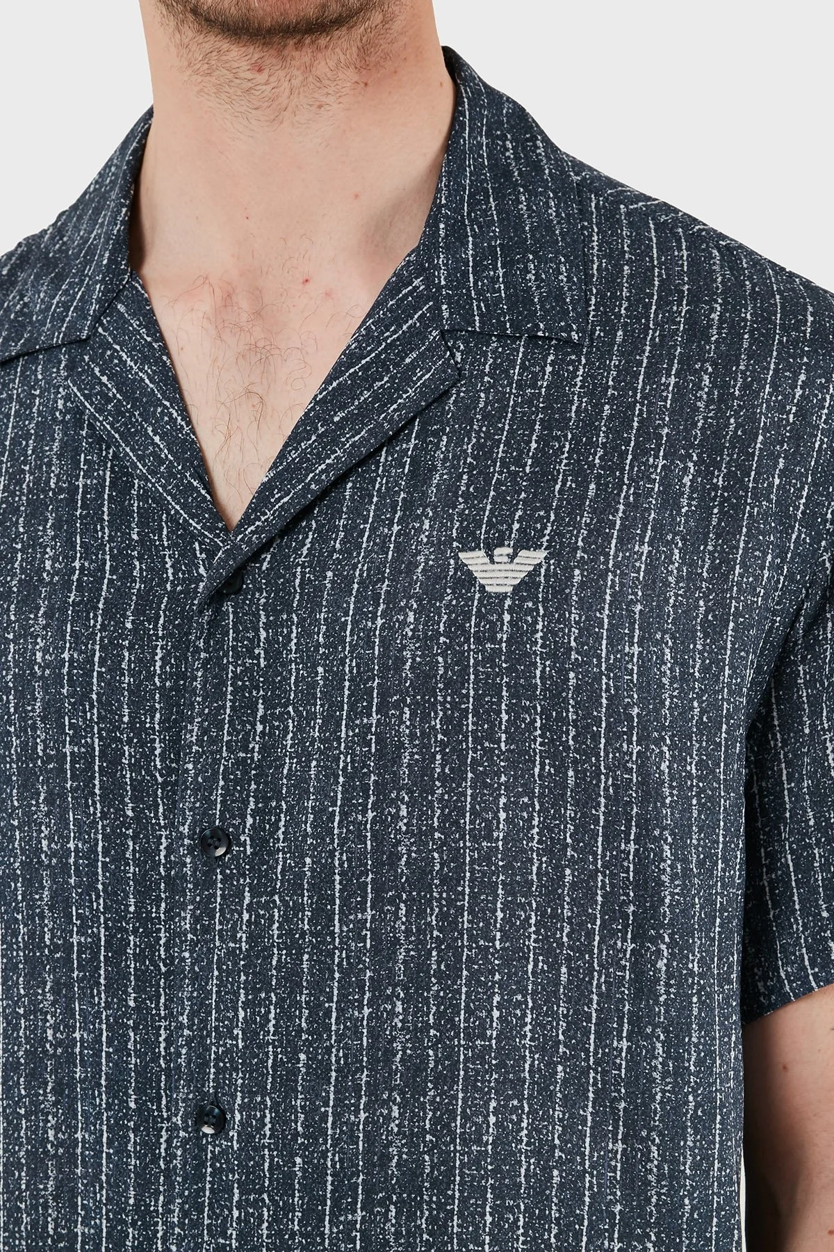 Emporio Armani Desenli Comfort Fit Apaş Yaka Kısa Kollu Erkek Gömlek EM000593 AF12351 FB183 MAVİ-BEYAZ - 6