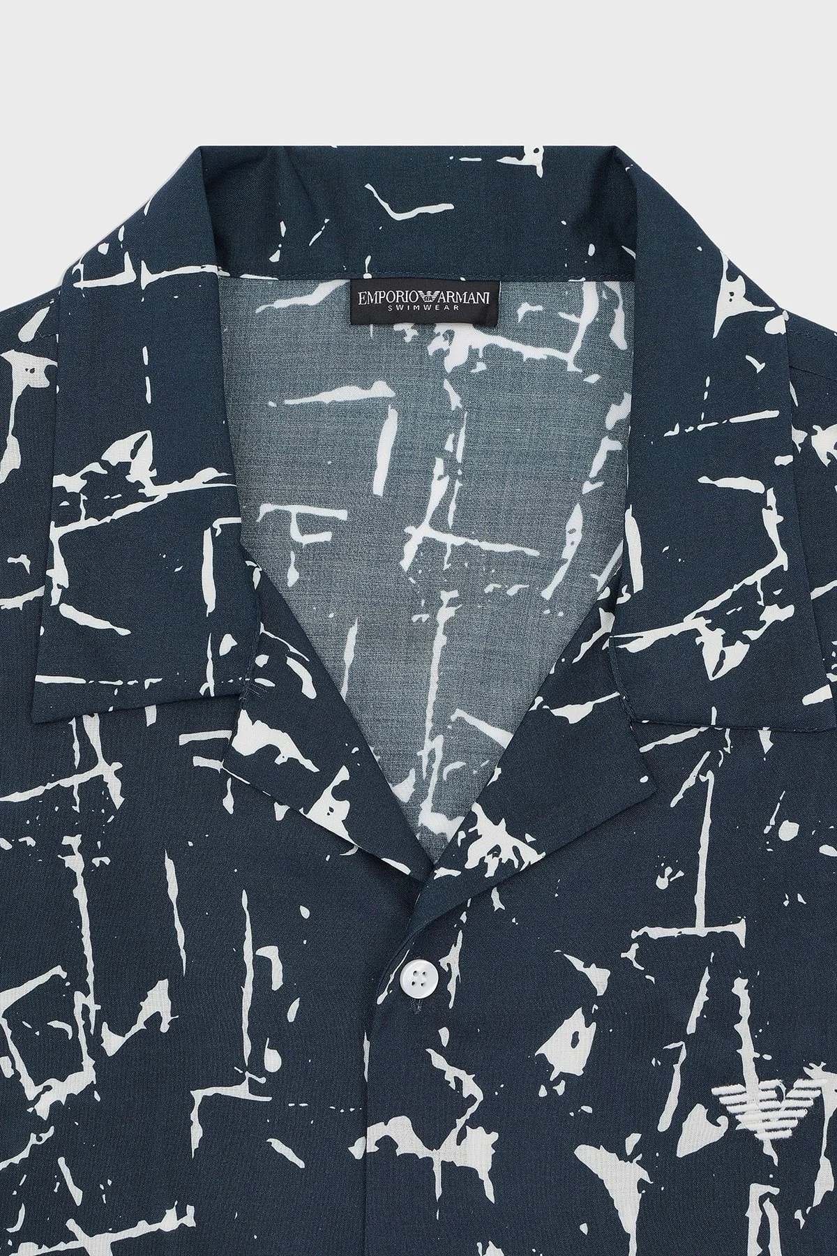 Emporio Armani Desenli Comfort Fit Apaş Yaka Kısa Kollu Erkek Gömlek EM000593 AF12351F B070 LACİVERT-BEYAZ - 3