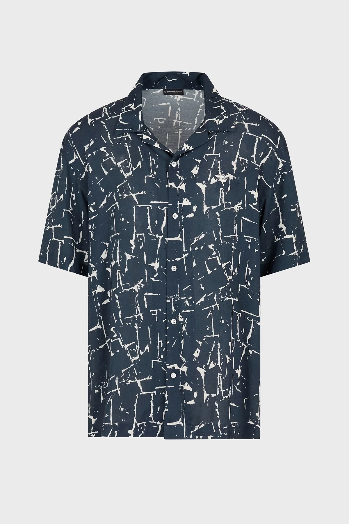 Emporio Armani Desenli Comfort Fit Apaş Yaka Kısa Kollu Erkek Gömlek EM000593 AF12351F B070 LACİVERT-BEYAZ - 4