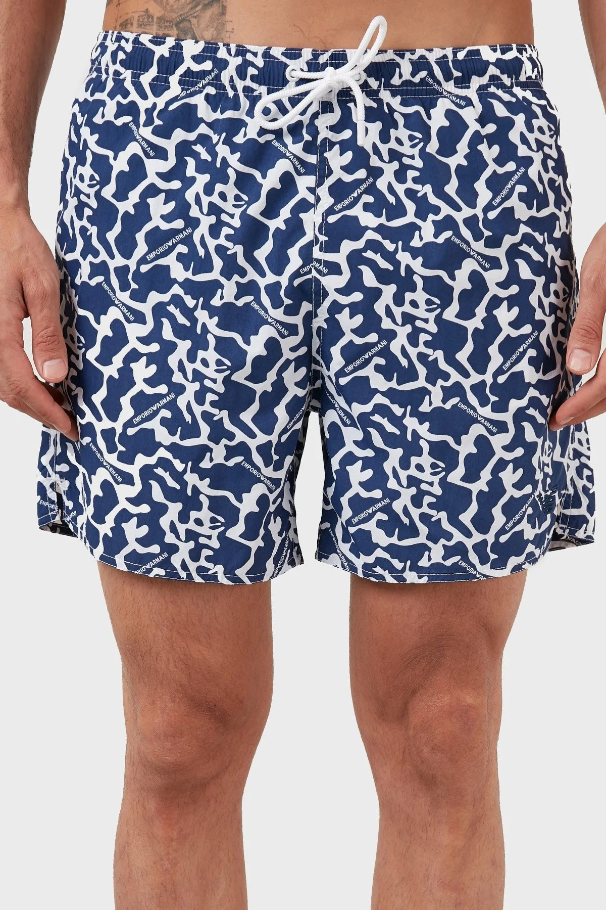 Emporio Armani Desenli Deniz Şortu Belden Bağlamalı Cepli Erkek Mayo Short 211740 2R444 91635 MAVİ - 2
