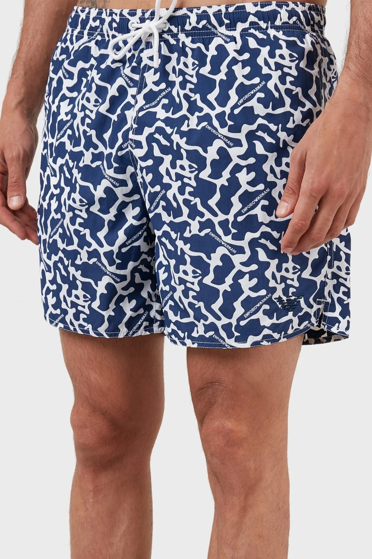 Emporio Armani Desenli Deniz Şortu Belden Bağlamalı Cepli Erkek Mayo Short 211740 2R444 91635 MAVİ - 3
