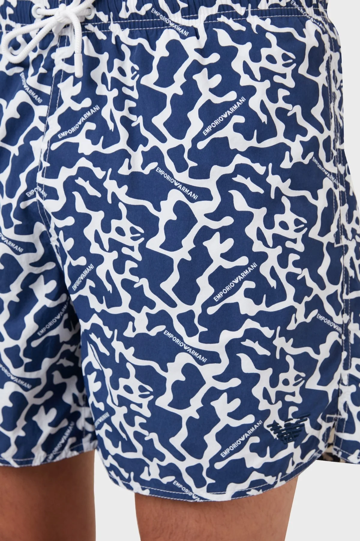 Emporio Armani Desenli Deniz Şortu Belden Bağlamalı Cepli Erkek Mayo Short 211740 2R444 91635 MAVİ - 6