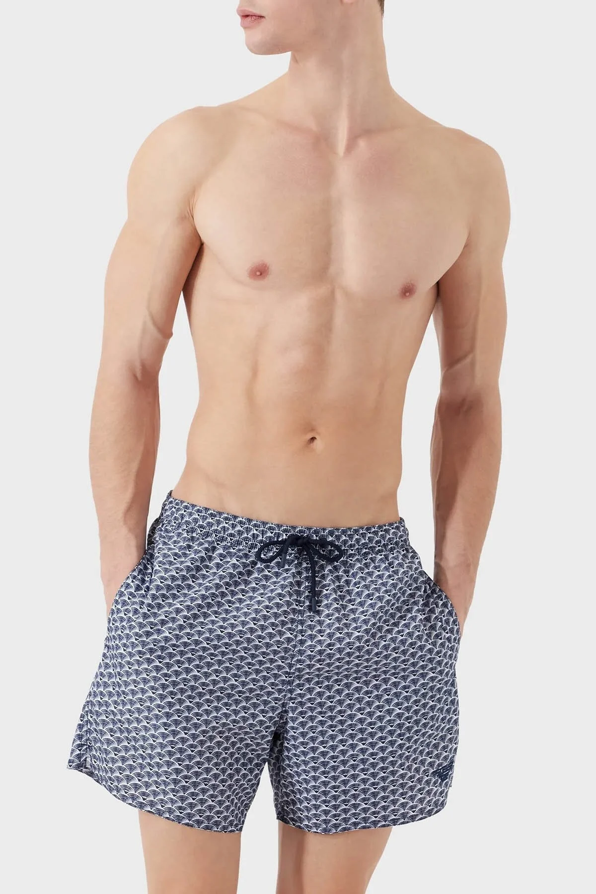 Emporio Armani Desenli Deniz Şortu Belden Bağlamalı Erkek Mayo Short 211740 3R428 00010 BEYAZ - 1