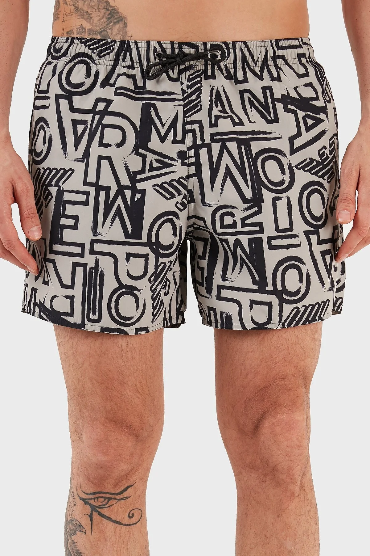 Emporio Armani Desenli Deniz Şortu Cepli Erkek Mayo Short 211740 3R435 02255 BEJ-SİYAH - 2