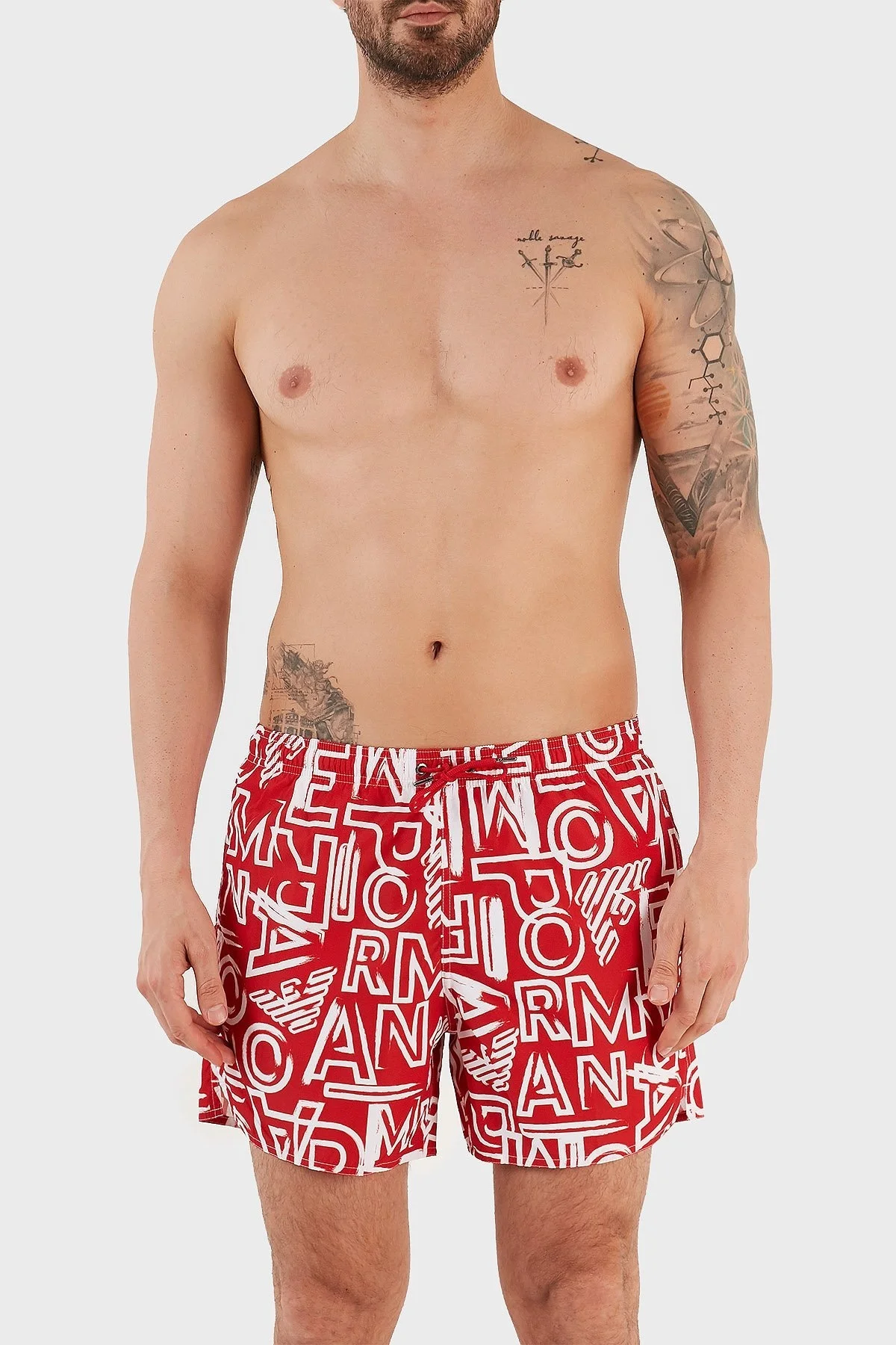 Emporio Armani Desenli Deniz Şortu Cepli Erkek Mayo Short 211740 3R435 24073 KIRMIZI - 1