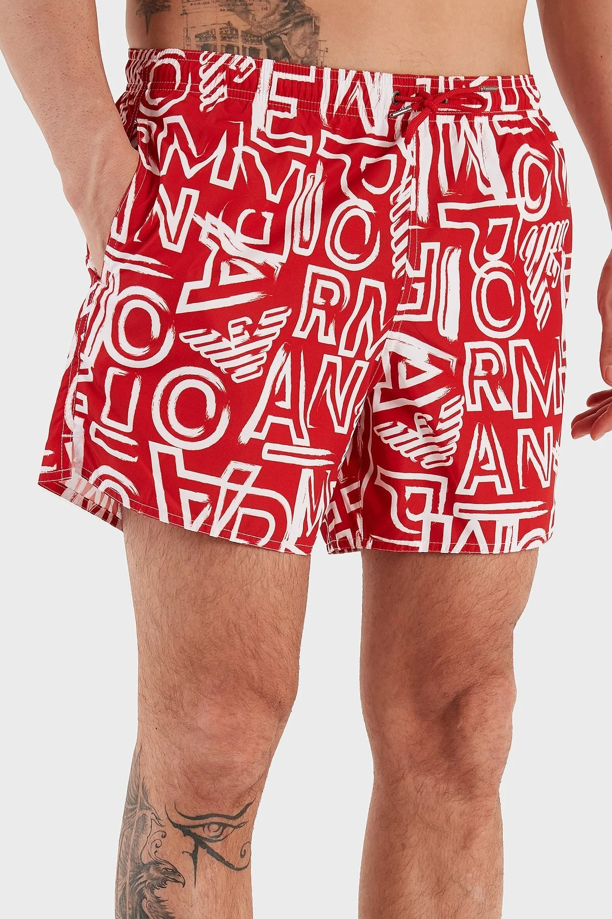Emporio Armani Desenli Deniz Şortu Cepli Erkek Mayo Short 211740 3R435 24073 KIRMIZI - 2