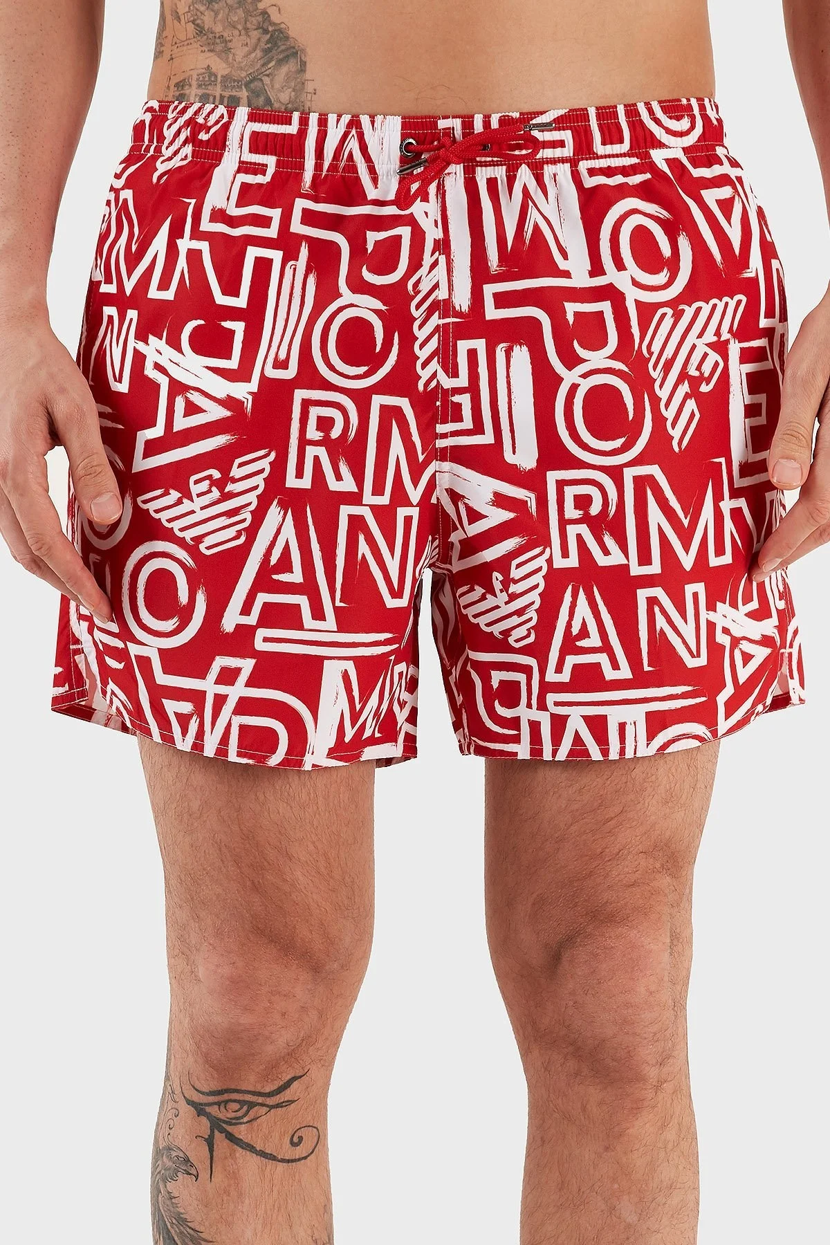 Emporio Armani Desenli Deniz Şortu Cepli Erkek Mayo Short 211740 3R435 24073 KIRMIZI - 4