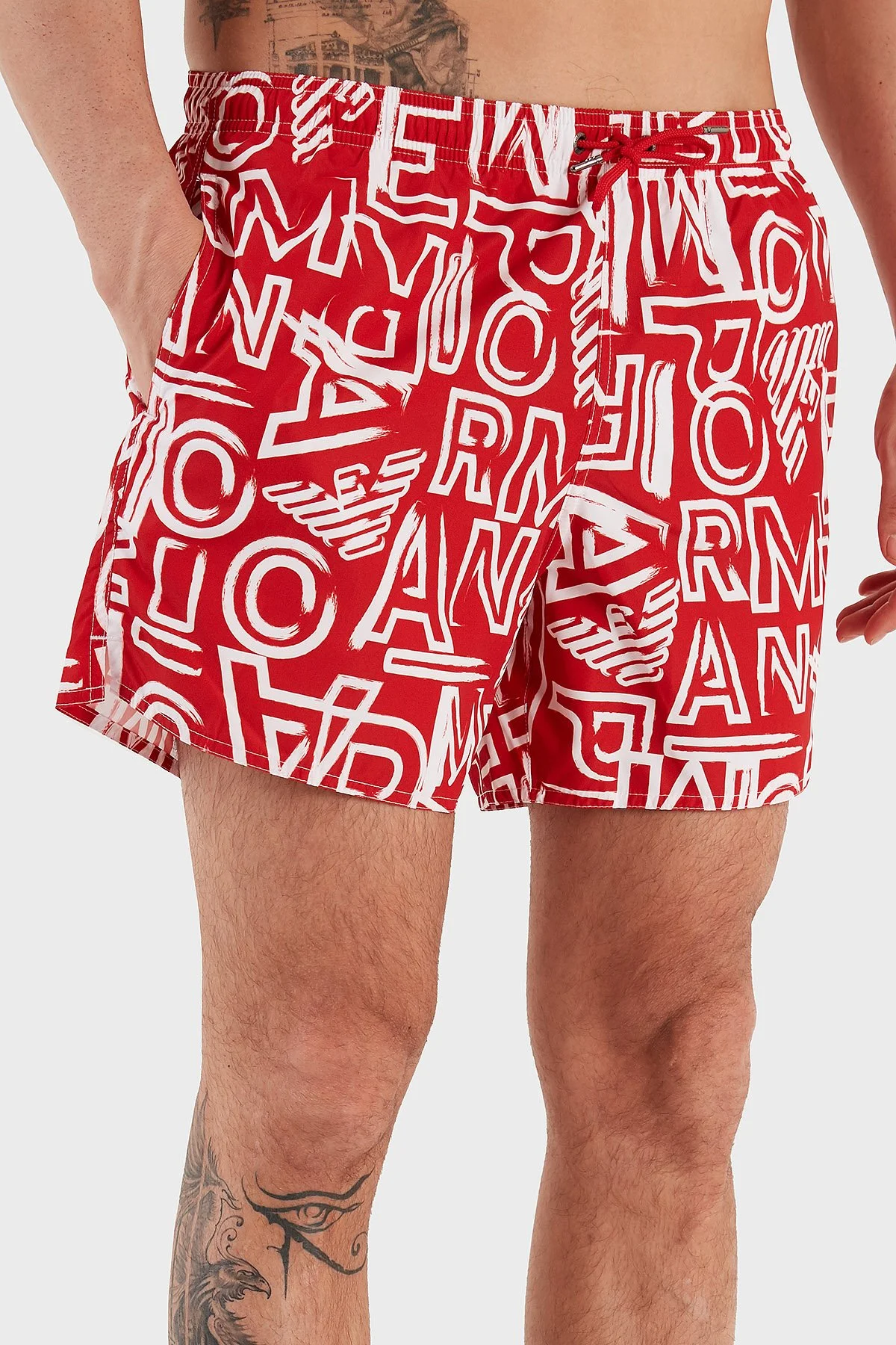 Emporio Armani Desenli Deniz Şortu Cepli Erkek Mayo Short 211740 3R435 24073 KIRMIZI - 2