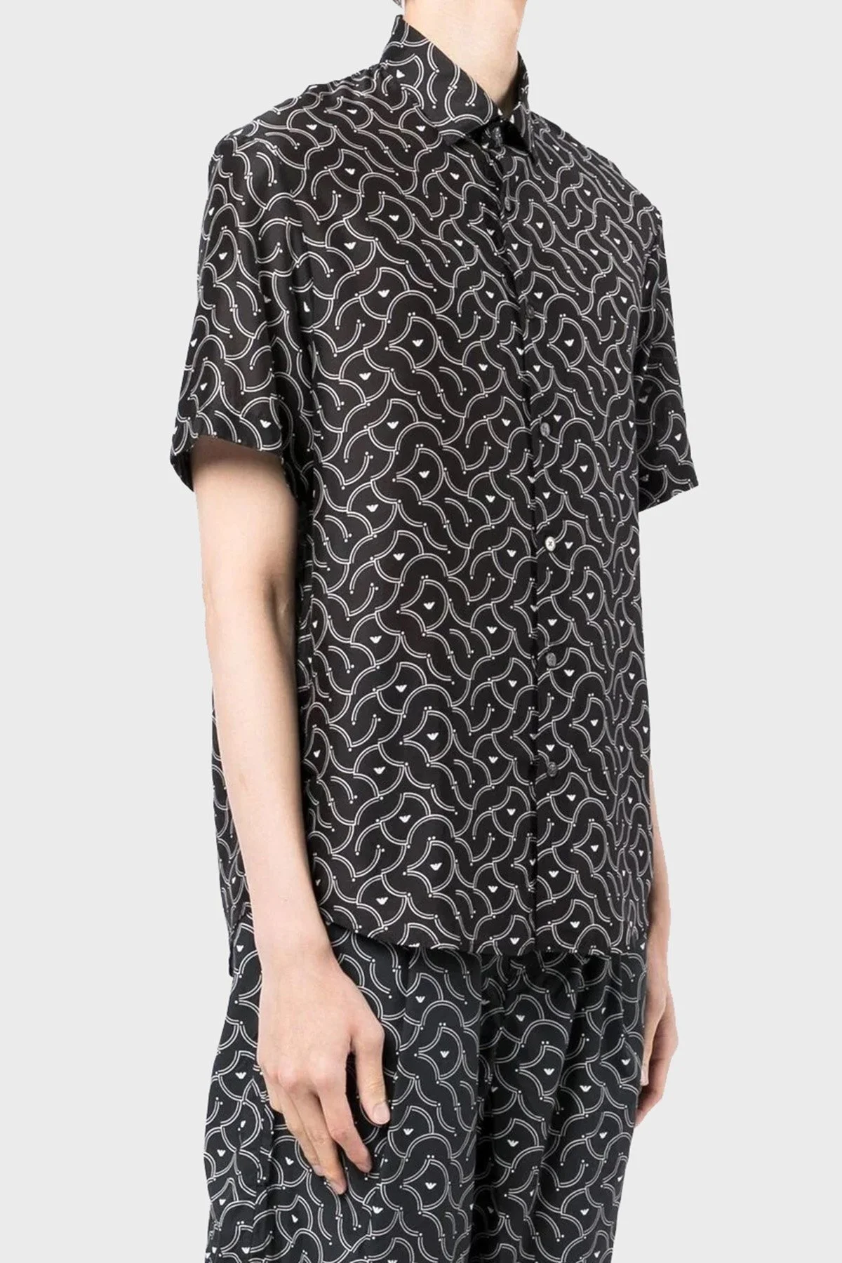Emporio Armani Desenli İpek Karışımlı Regular Fit Kısa Kollu Erkek Gömlek 3L1CB9 1NBOZ F048 SİYAH - 6