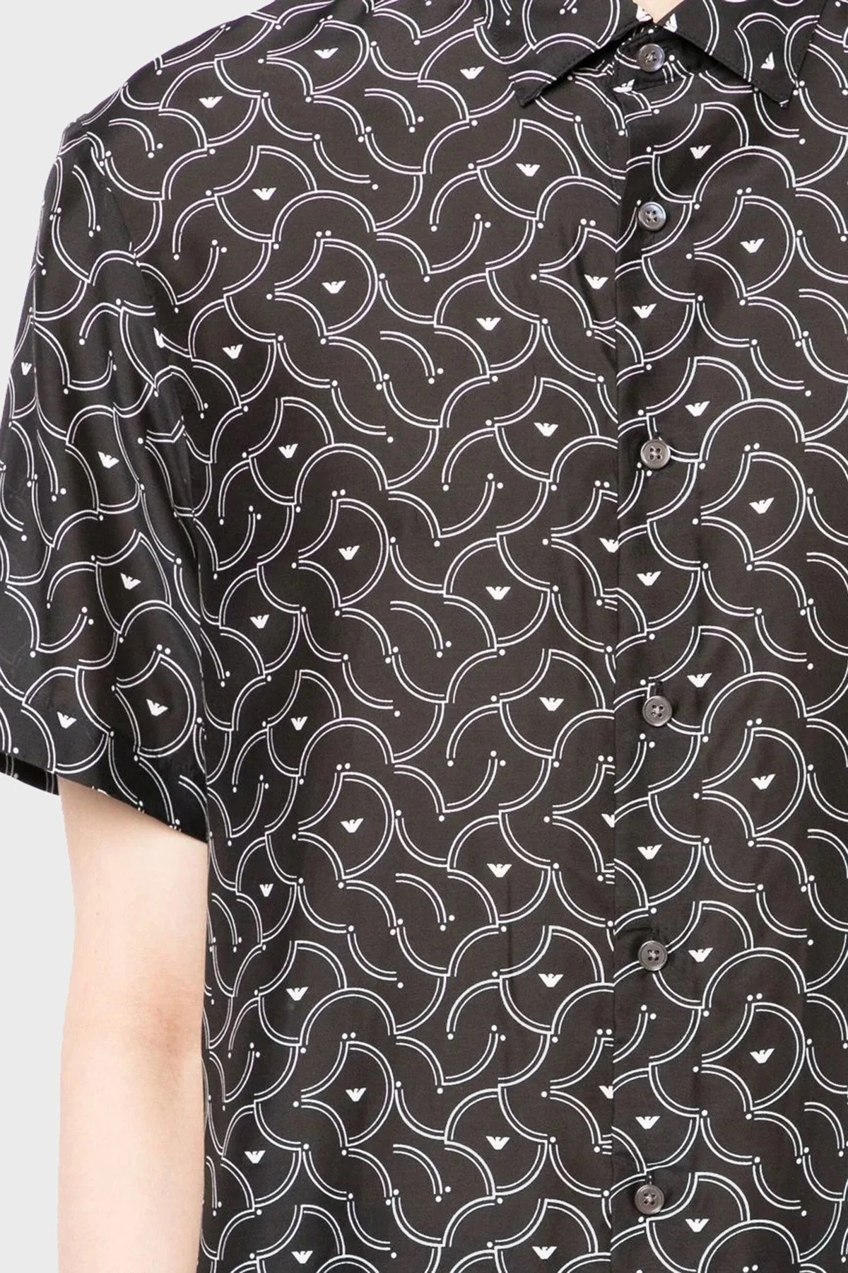 Emporio Armani Desenli İpek Karışımlı Regular Fit Kısa Kollu Erkek Gömlek 3L1CB9 1NBOZ F048 SİYAH - 7