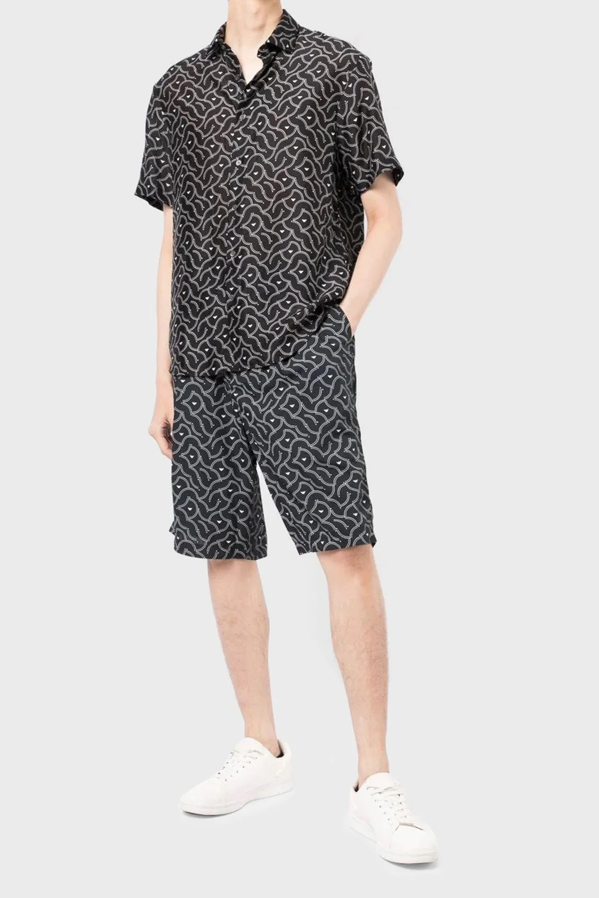 Emporio Armani Desenli İpek Karışımlı Regular Fit Kısa Kollu Erkek Gömlek 3L1CB9 1NBOZ F048 SİYAH - 8