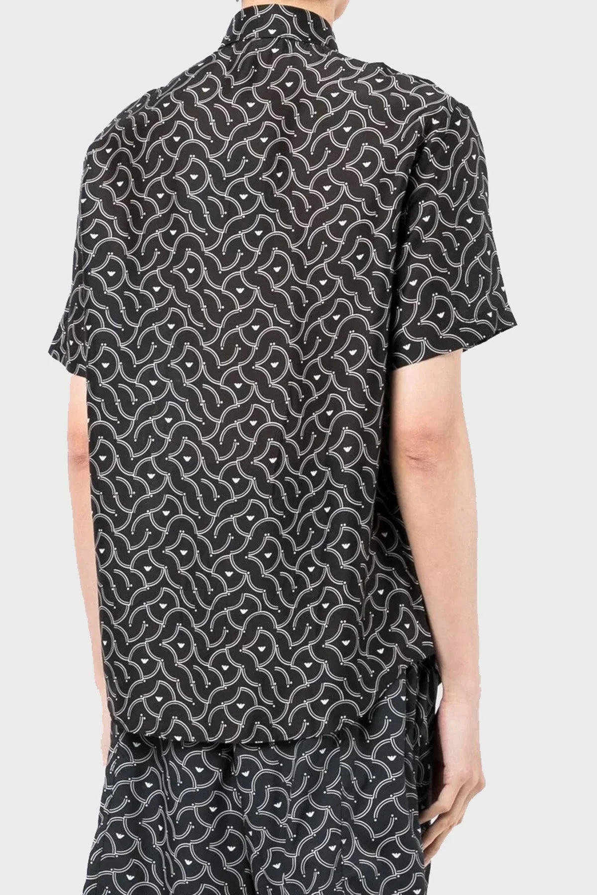Emporio Armani Desenli İpek Karışımlı Regular Fit Kısa Kollu Erkek Gömlek 3L1CB9 1NBOZ F048 SİYAH - 9