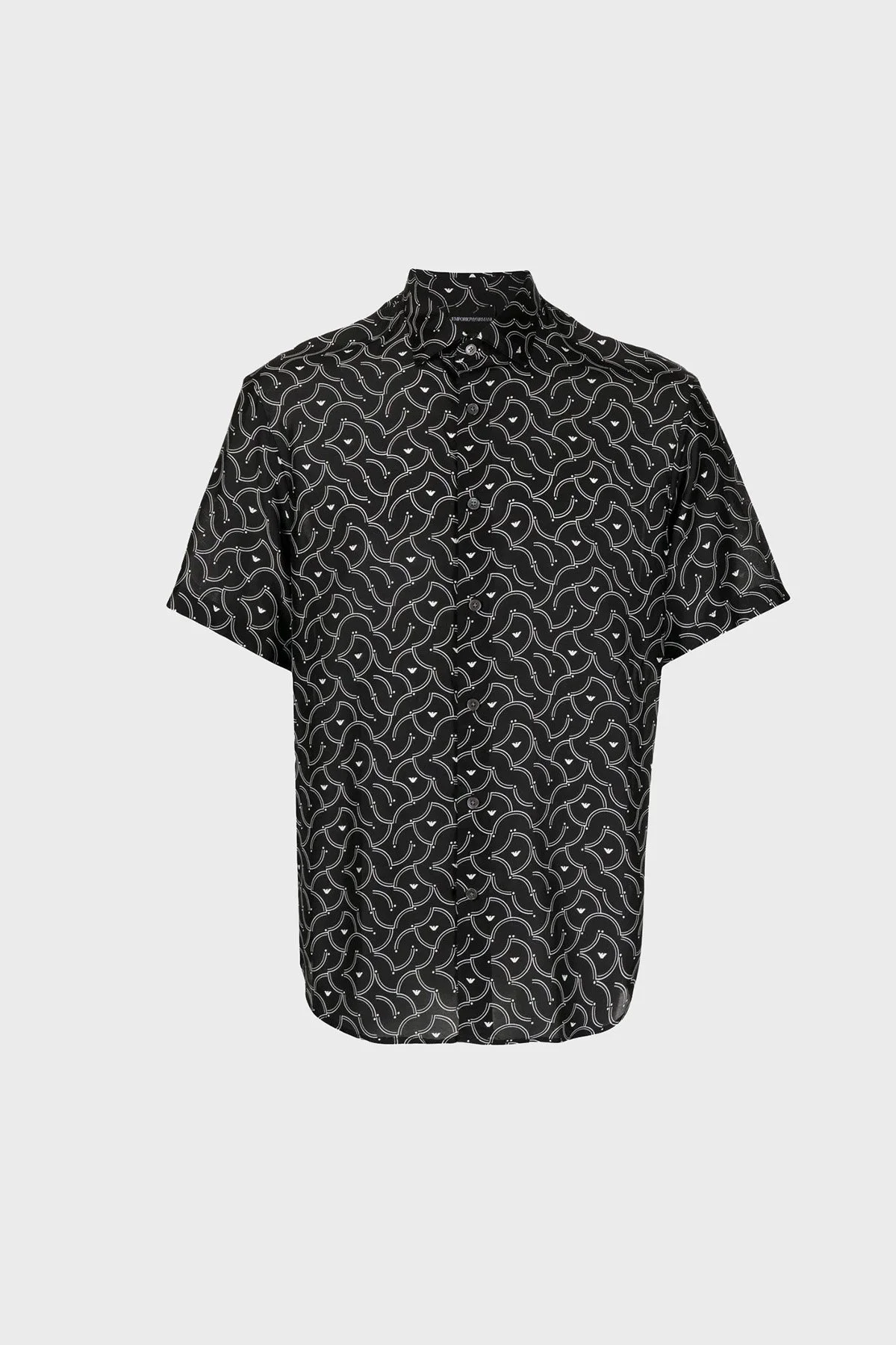 Emporio Armani Desenli İpek Karışımlı Regular Fit Kısa Kollu Erkek Gömlek 3L1CB9 1NBOZ F048 SİYAH - 10