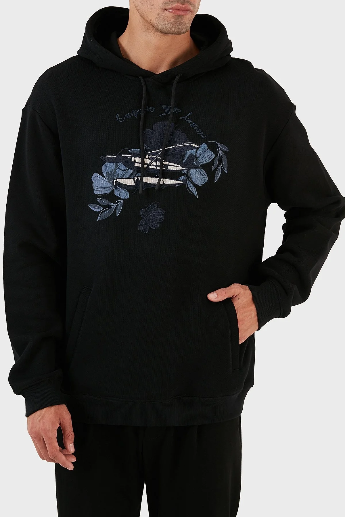 Emporio Armani Desenli Kanguru Cepli % 100 Pamuk Kapüşonlu Relaxed Fit Erkek Sweat 6R1M8P 1J7DZ 0041 SİYAH - 8