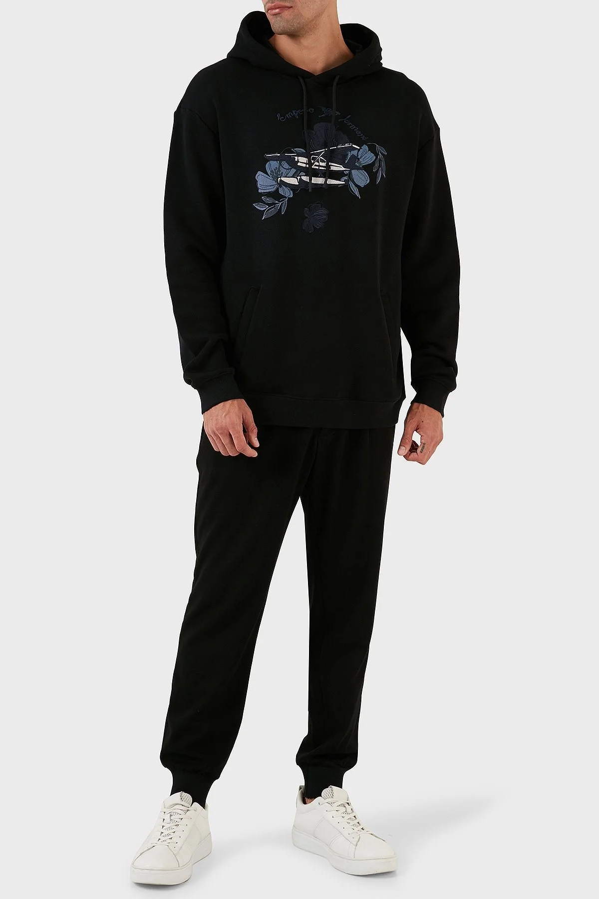 Emporio Armani Desenli Kanguru Cepli % 100 Pamuk Kapüşonlu Relaxed Fit Erkek Sweat 6R1M8P 1J7DZ 0041 SİYAH - 10