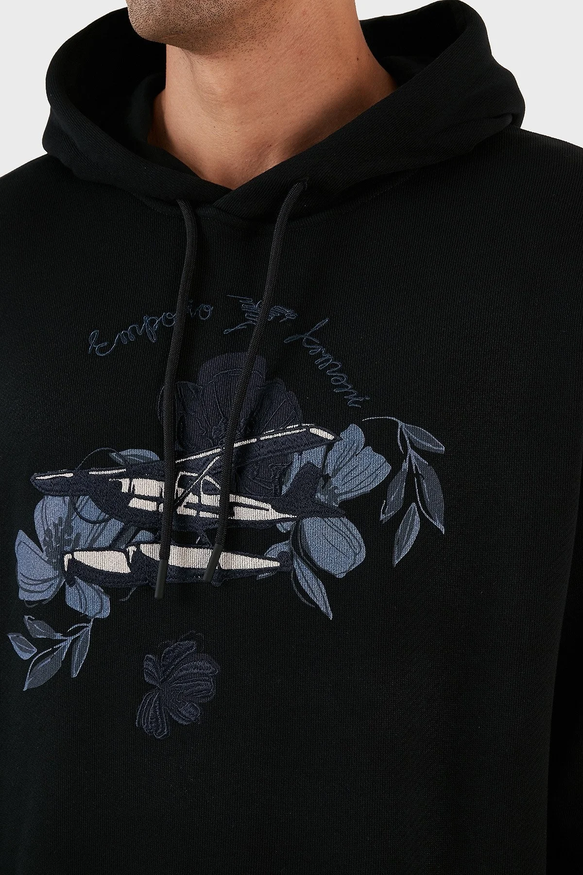 Emporio Armani Desenli Kanguru Cepli % 100 Pamuk Kapüşonlu Relaxed Fit Erkek Sweat 6R1M8P 1J7DZ 0041 SİYAH - 11