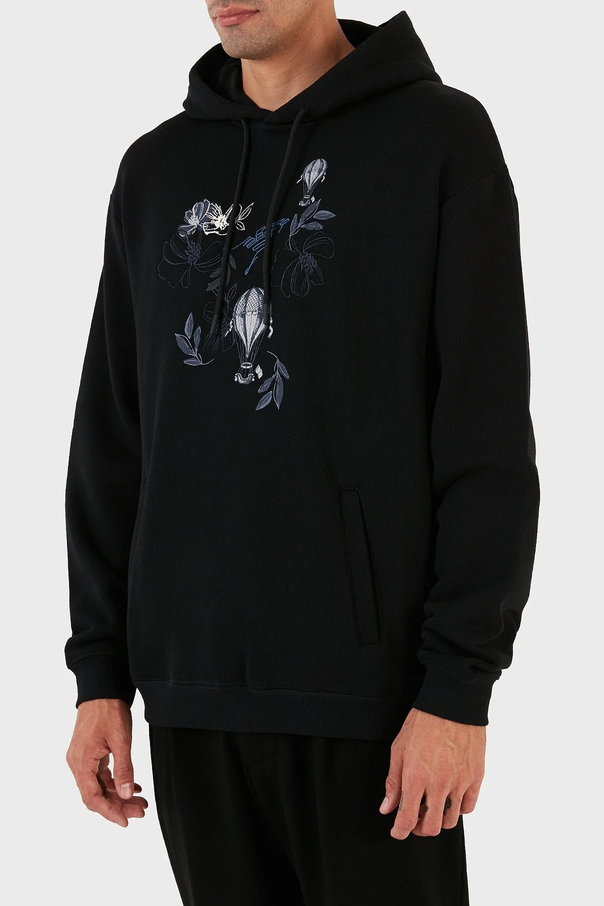 Emporio Armani Desenli Kanguru Cepli % 100 Pamuk Kapüşonlu Relaxed Fit Erkek Sweat 6R1M8P 1J7DZ 0042 SİYAH - 8