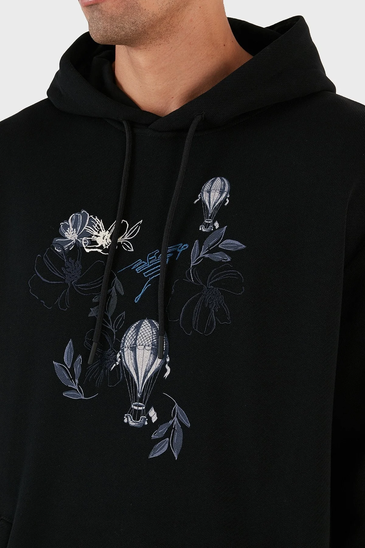 Emporio Armani Desenli Kanguru Cepli % 100 Pamuk Kapüşonlu Relaxed Fit Erkek Sweat 6R1M8P 1J7DZ 0042 SİYAH - 11