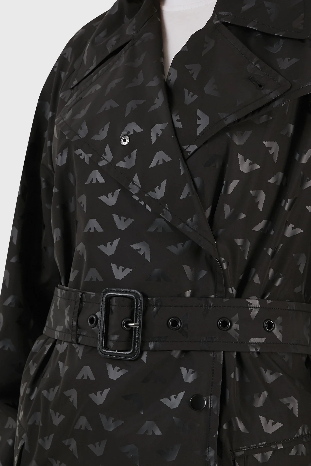 Emporio Armani Desenli Kruvaze Yaka Çantalı Bayan Trençkot 3R2L62 2NKZZ F015 SİYAH - 5