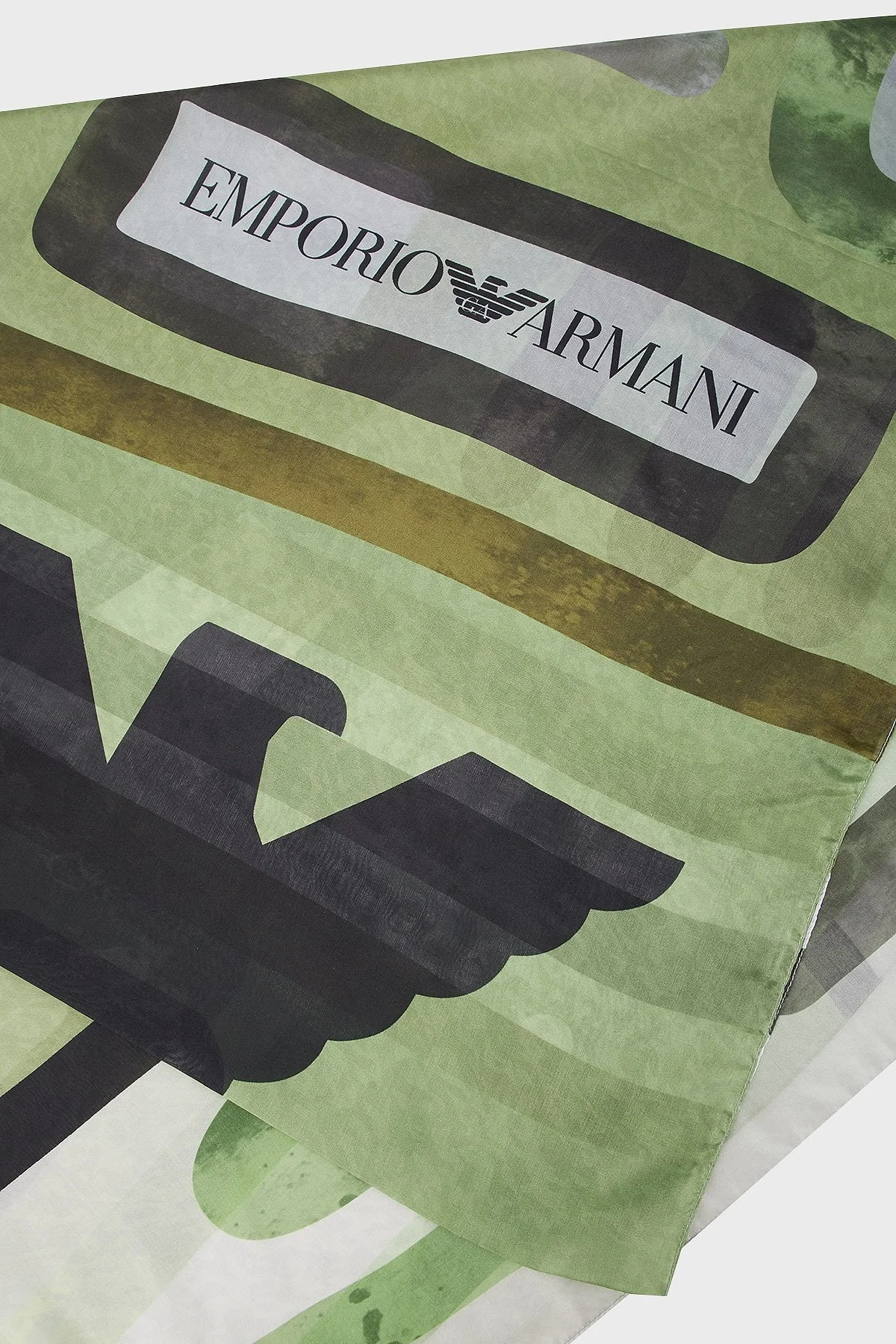 Emporio Armani Desenli Logolu % 100 İpek 87x180 cm Unisex Şal 625269 3R327 00086 YEŞİL - 3