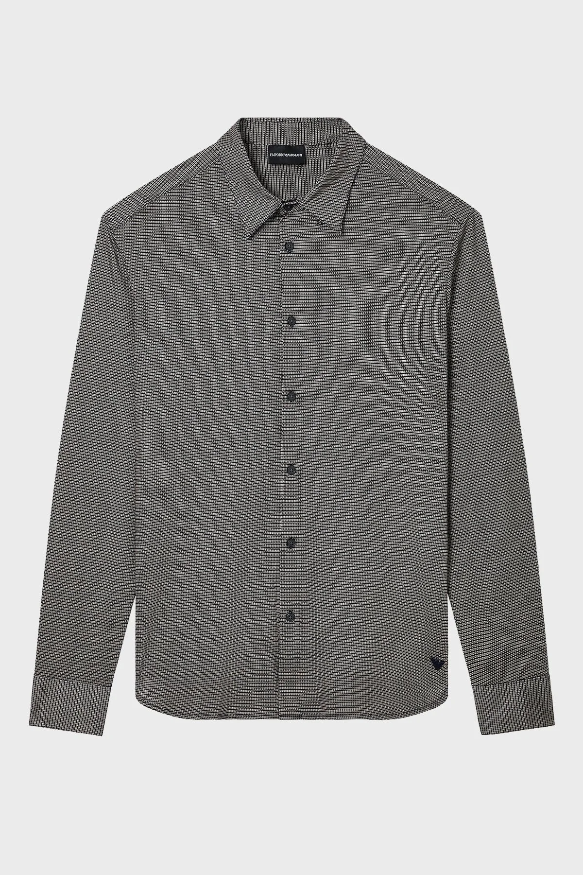 Emporio Armani Desenli Pamuk Karışımlı Regular Fit Uzun Kollu Erkek Gömlek EM005446 AF24857 F1158 BEJ - 2