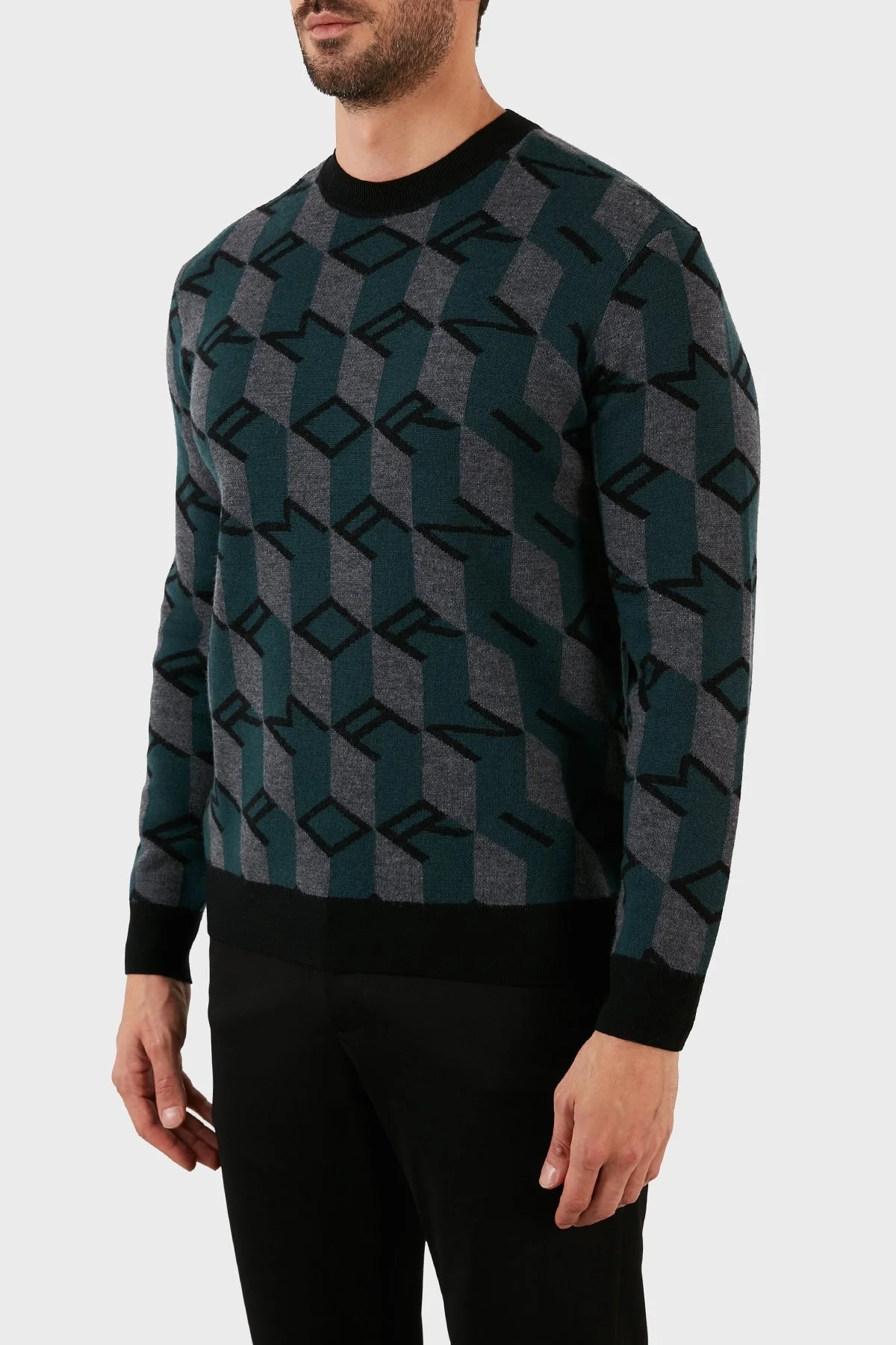 Emporio Armani Desenli Regular Fit Bisiklet Yaka % 100 Yün Erkek Kazak 6L1MXX 1MCQZ F023 SİYAH - 2