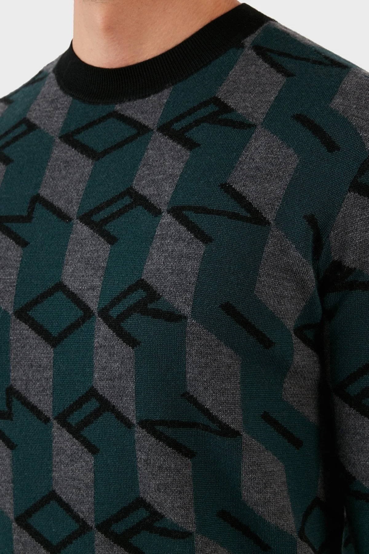 Emporio Armani Desenli Regular Fit Bisiklet Yaka % 100 Yün Erkek Kazak 6L1MXX 1MCQZ F023 SİYAH - 4