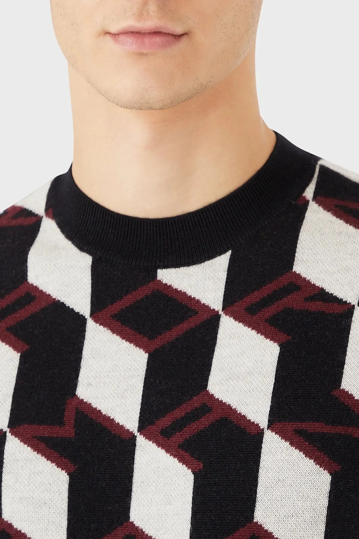 Emporio Armani Desenli Regular Fit Bisiklet Yaka % 100 Yün Erkek Kazak 6L1MXX 1MCQZ F318 BORDO - 2