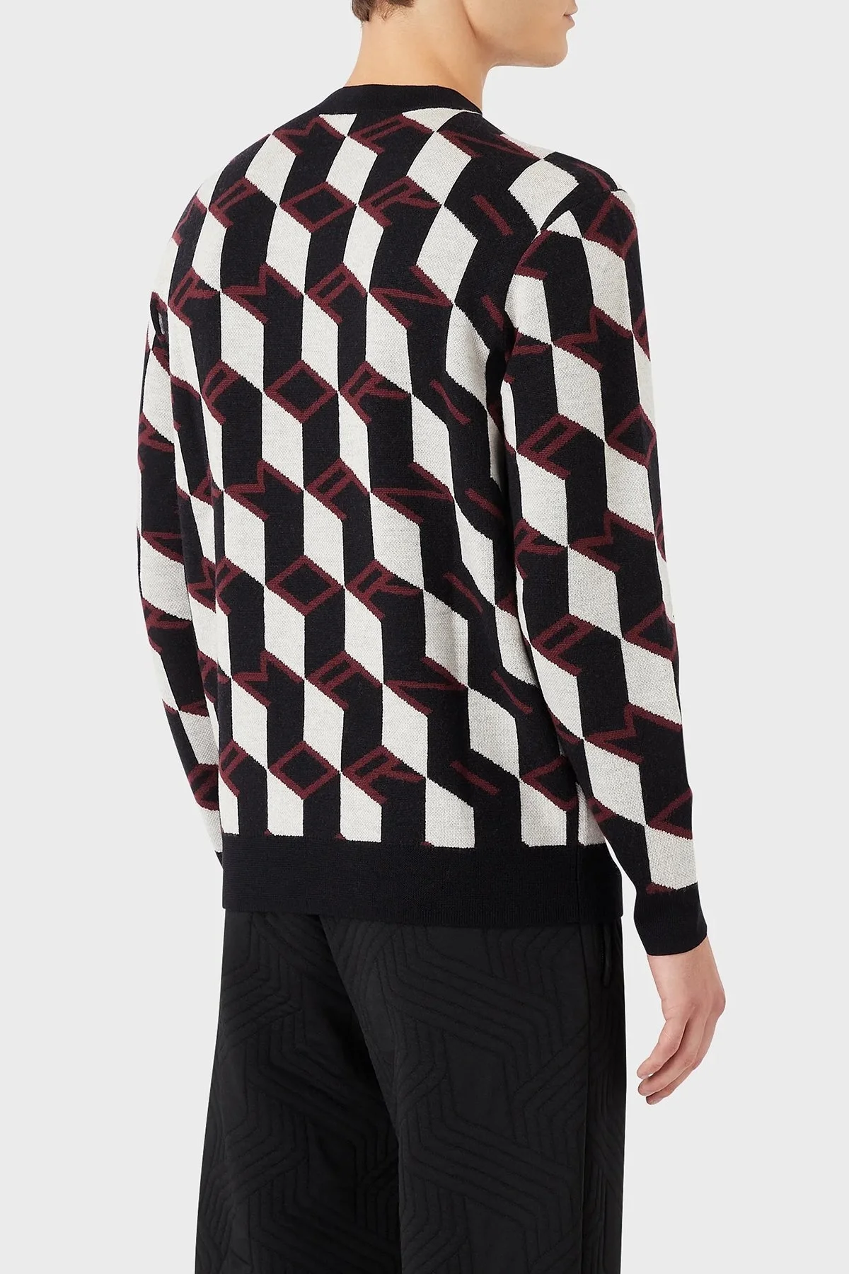 Emporio Armani Desenli Regular Fit Bisiklet Yaka % 100 Yün Erkek Kazak 6L1MXX 1MCQZ F318 BORDO - 3